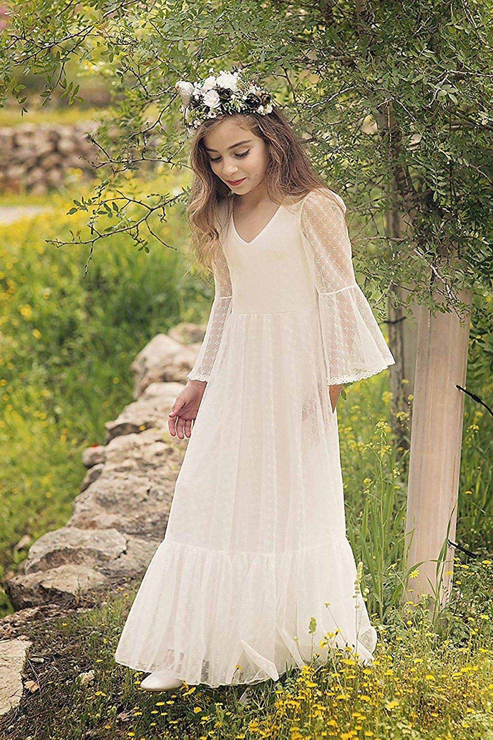 A-Line Floor Length Tulle Lace Flower Girl Dress CF0299 - COCOMELODY