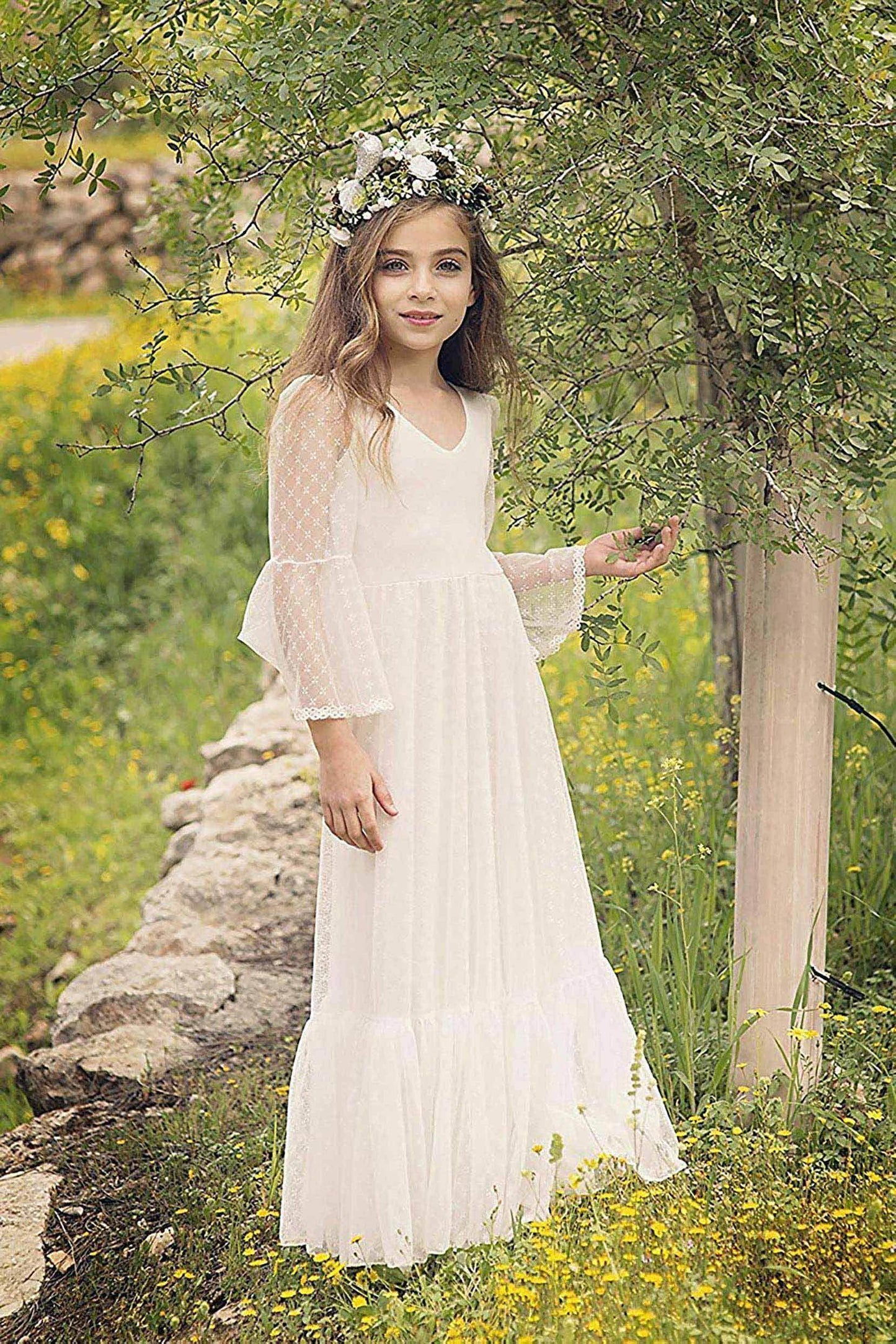 A-Line Floor Length Tulle Lace Flower Girl Dress CF0299