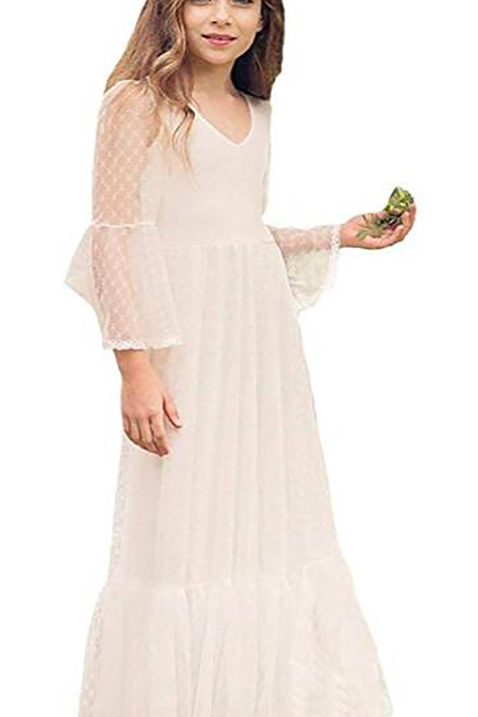 A-Line Floor Length Tulle Lace Flower Girl Dress CF0299 - COCOMELODY