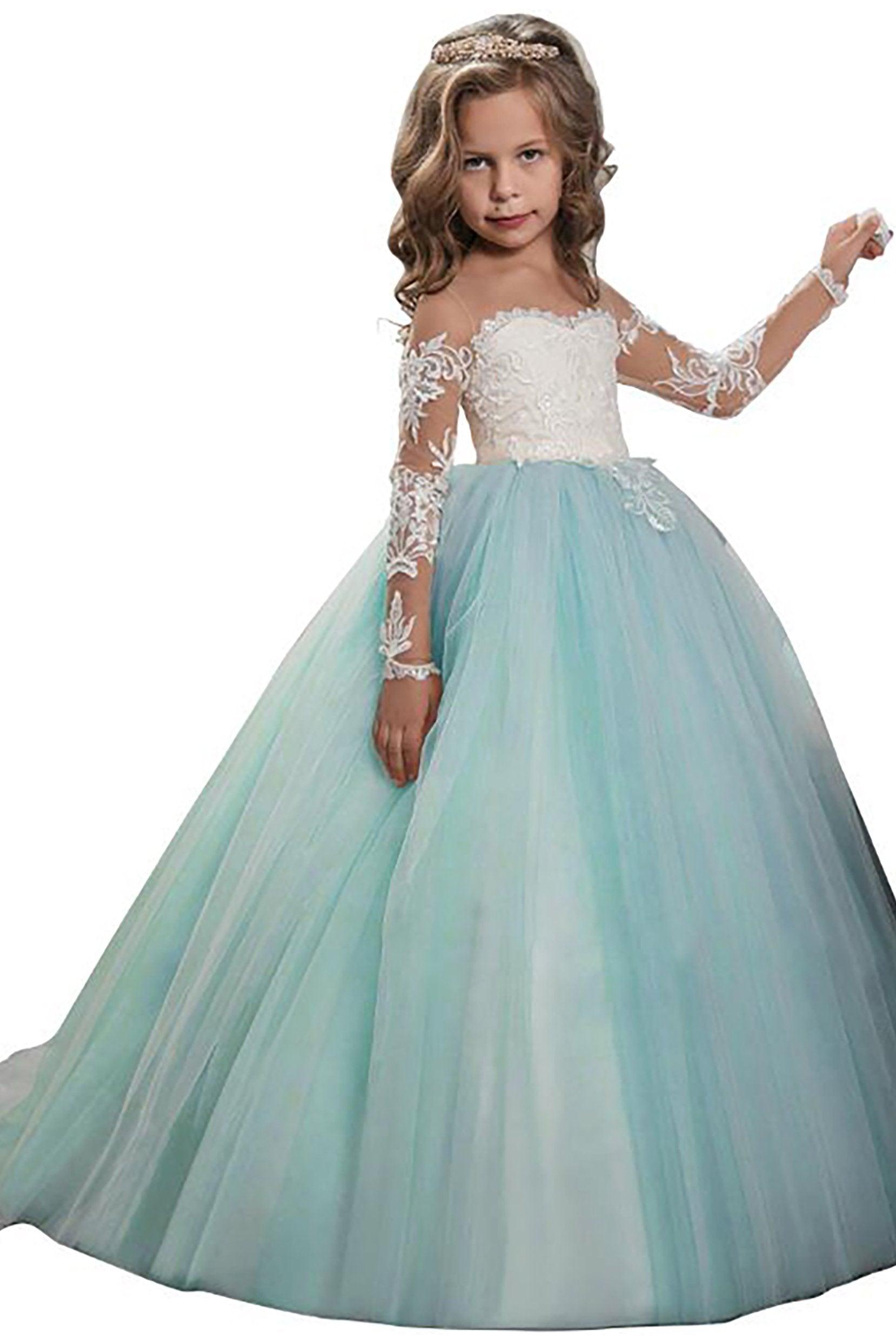 A-Line Floor Length Tulle Lace Flower Girl Dress CF0303 - COCOMELODY