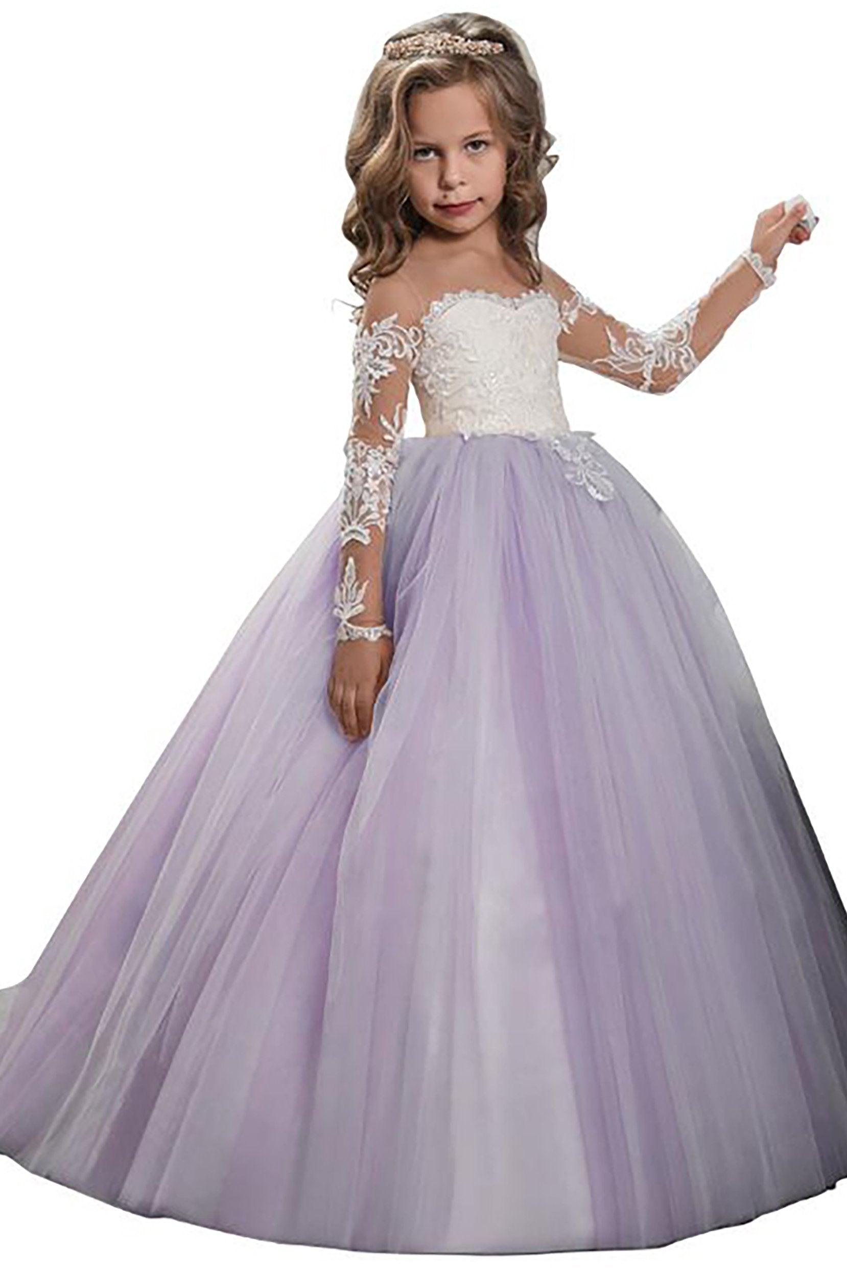 A-Line Floor Length Tulle Lace Flower Girl Dress CF0303 - COCOMELODY