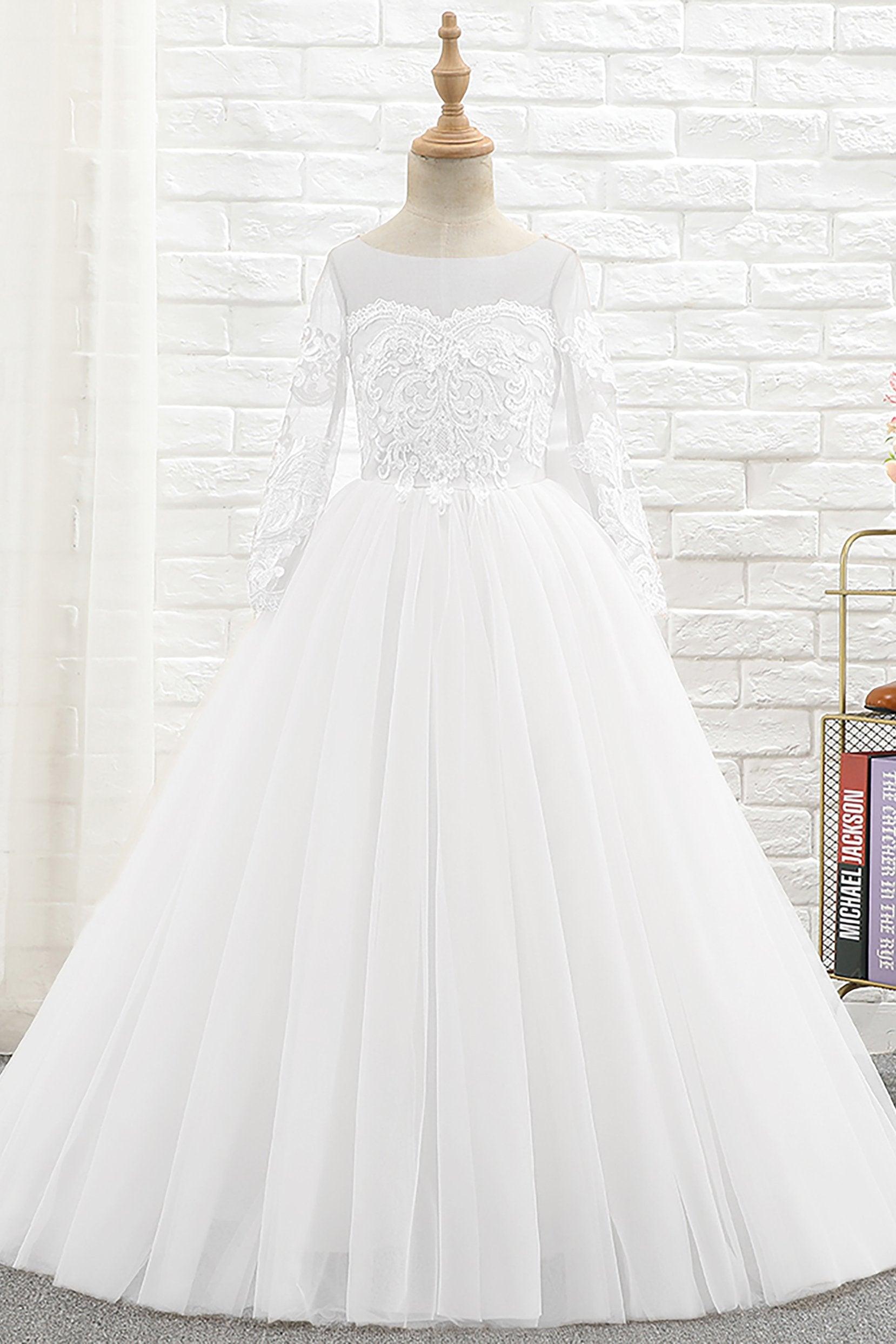 A-Line Floor Length Tulle Lace Flower Girl Dress CF0303 - COCOMELODY