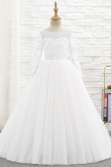 A-Line Floor Length Tulle Lace Flower Girl Dress CF0303