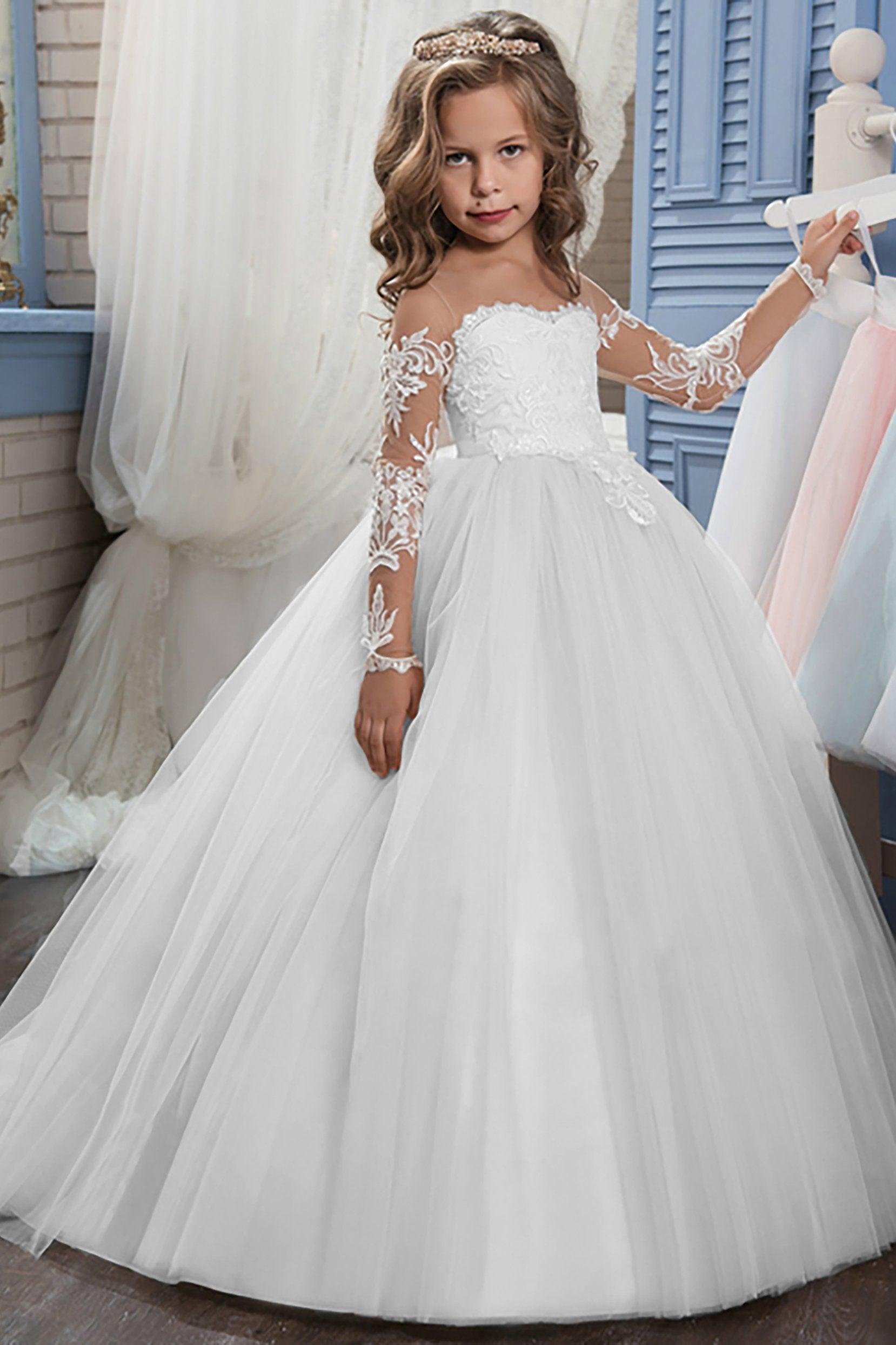 A-Line Floor Length Tulle Lace Flower Girl Dress CF0303 - COCOMELODY