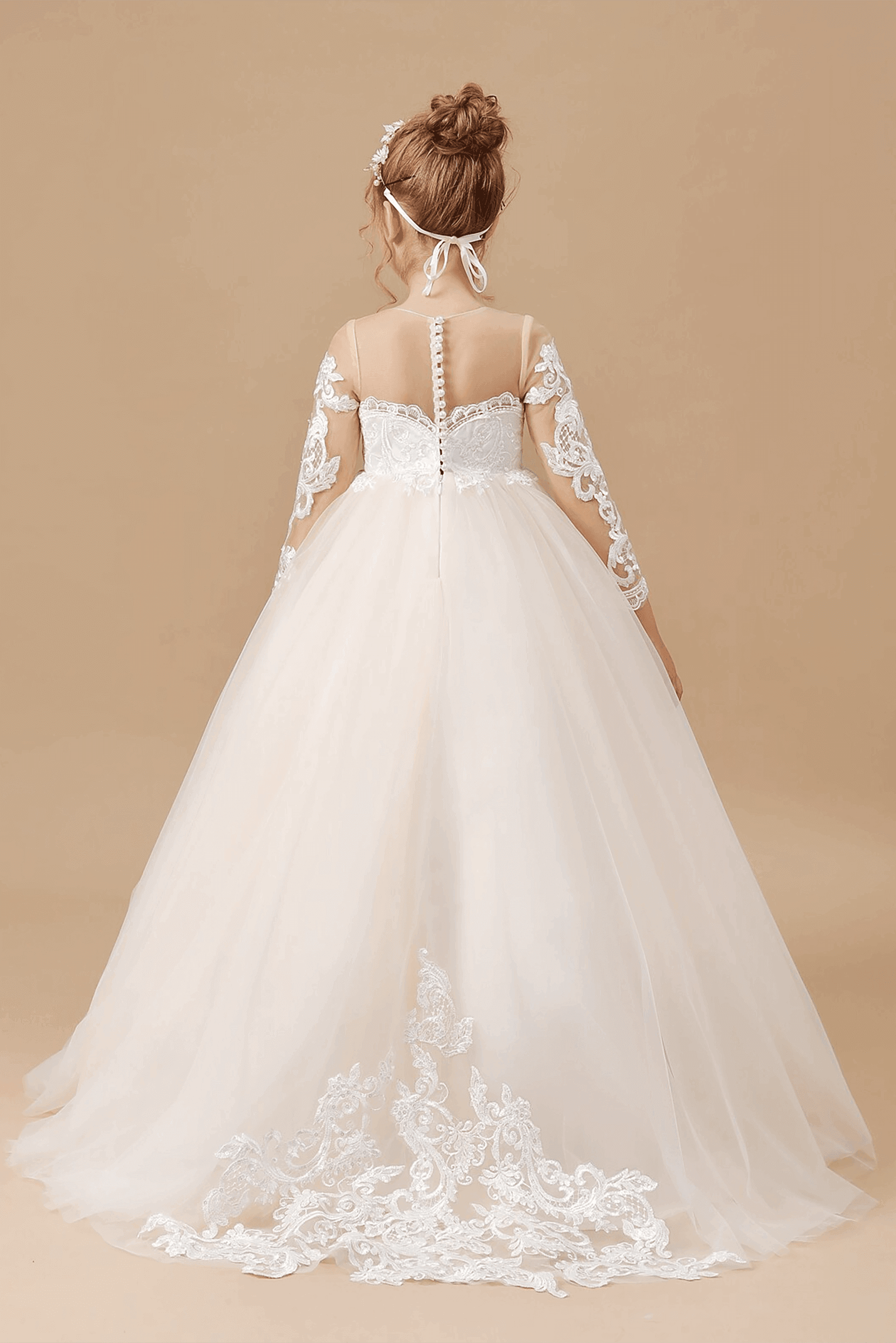 A-Line Floor Length Tulle Lace Flower Girl Dress CF0303 - COCOMELODY