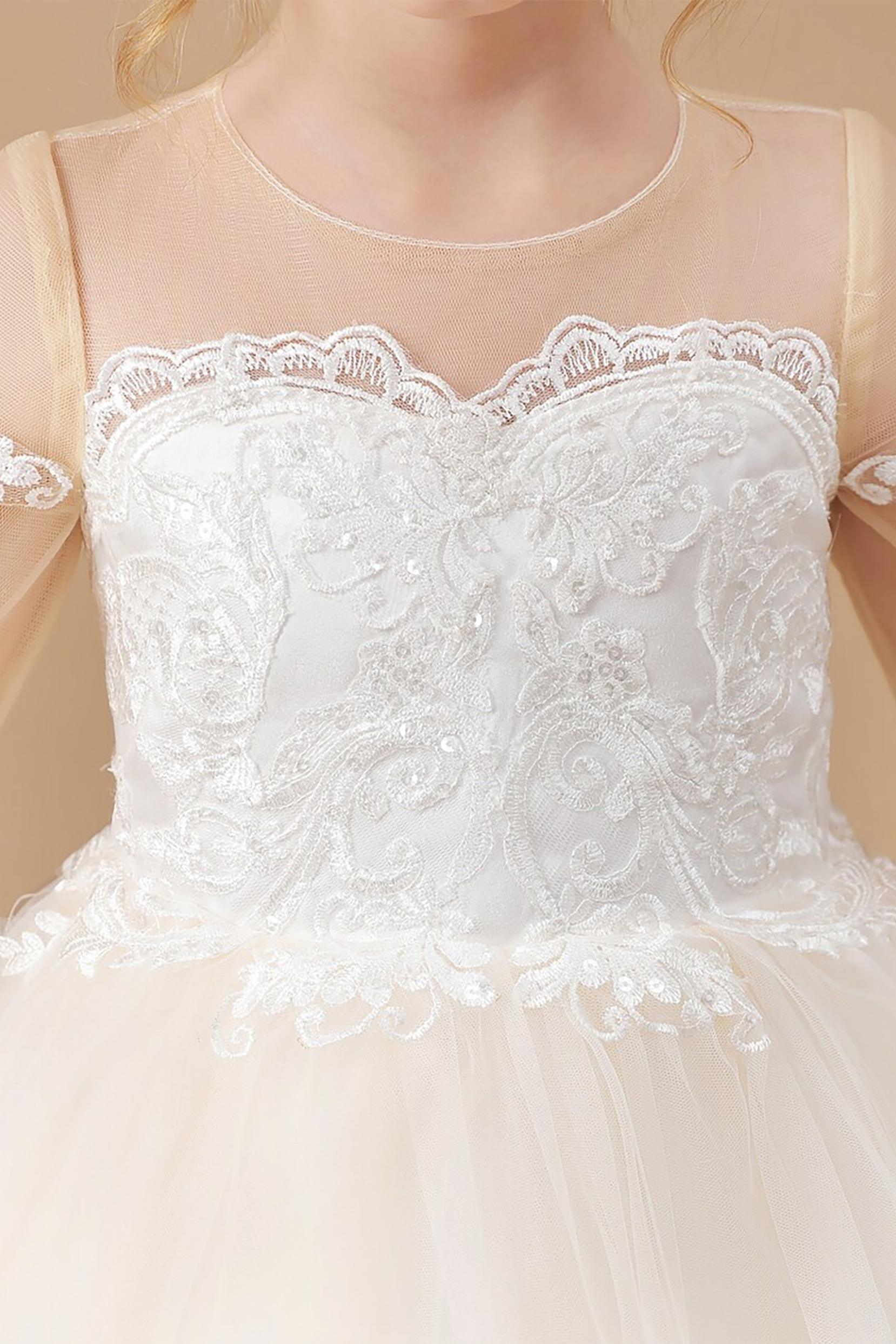 A-Line Floor Length Tulle Lace Flower Girl Dress CF0303 - COCOMELODY
