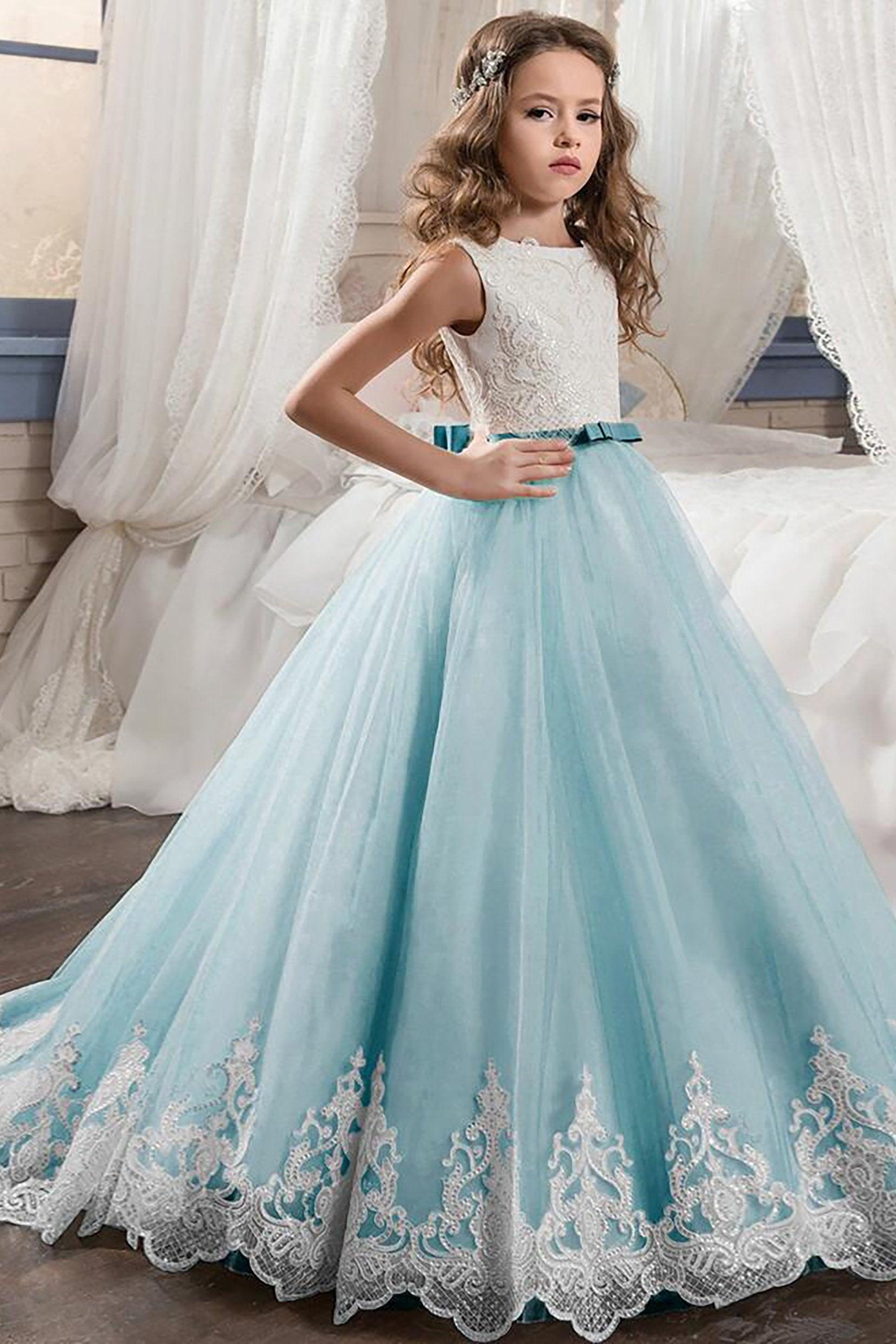 A-Line Floor Length Tulle Lace Flower Girl Dress CF0305 - COCOMELODY