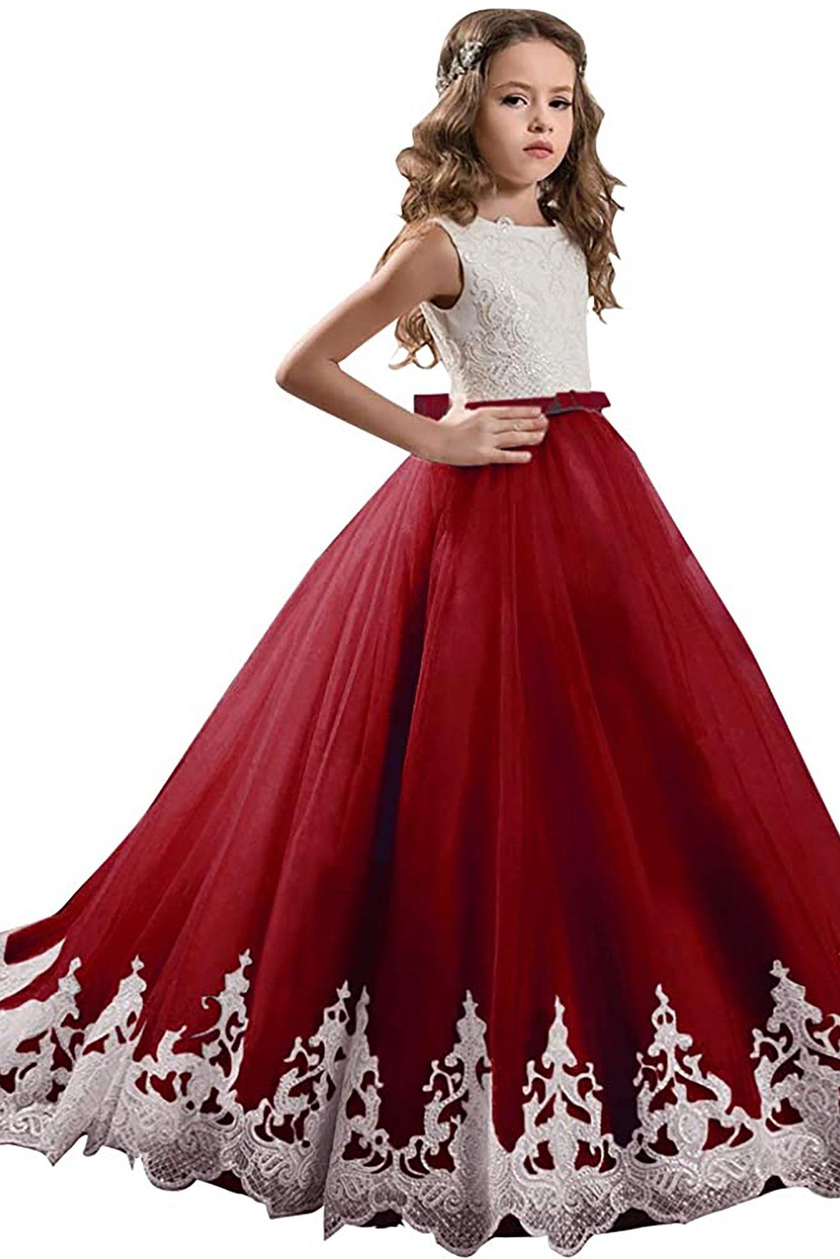 A-Line Floor Length Tulle Lace Flower Girl Dress CF0305 - COCOMELODY