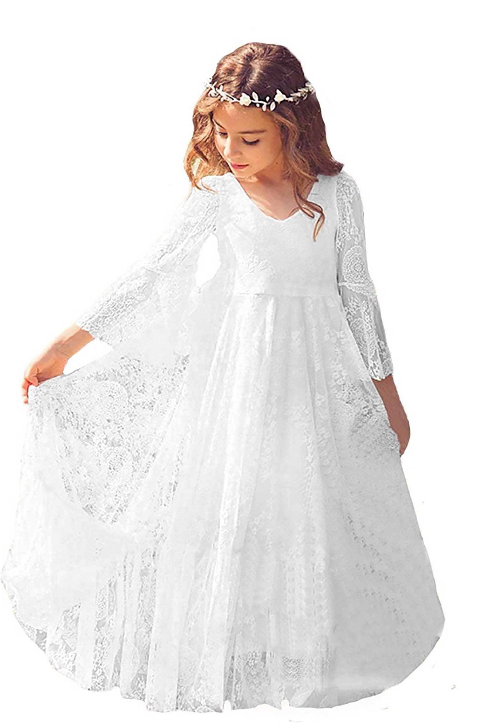 A-Line Floor Length Tulle Lace Flower Girl Dress CF0306 - COCOMELODY