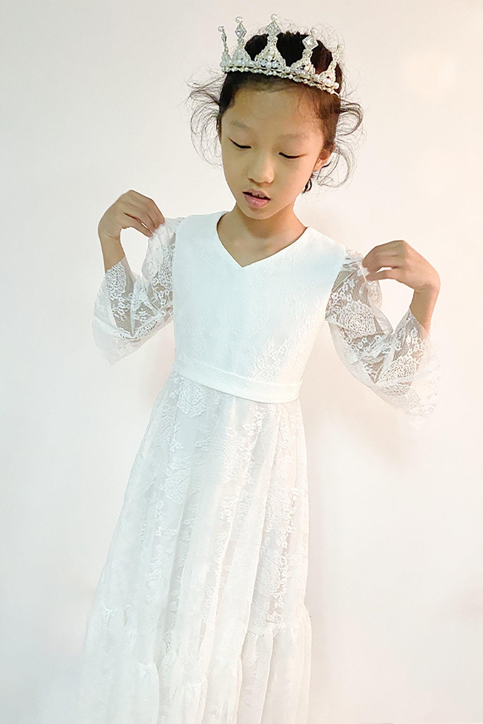 A-Line Floor Length Tulle Lace Flower Girl Dress CF0306 - COCOMELODY