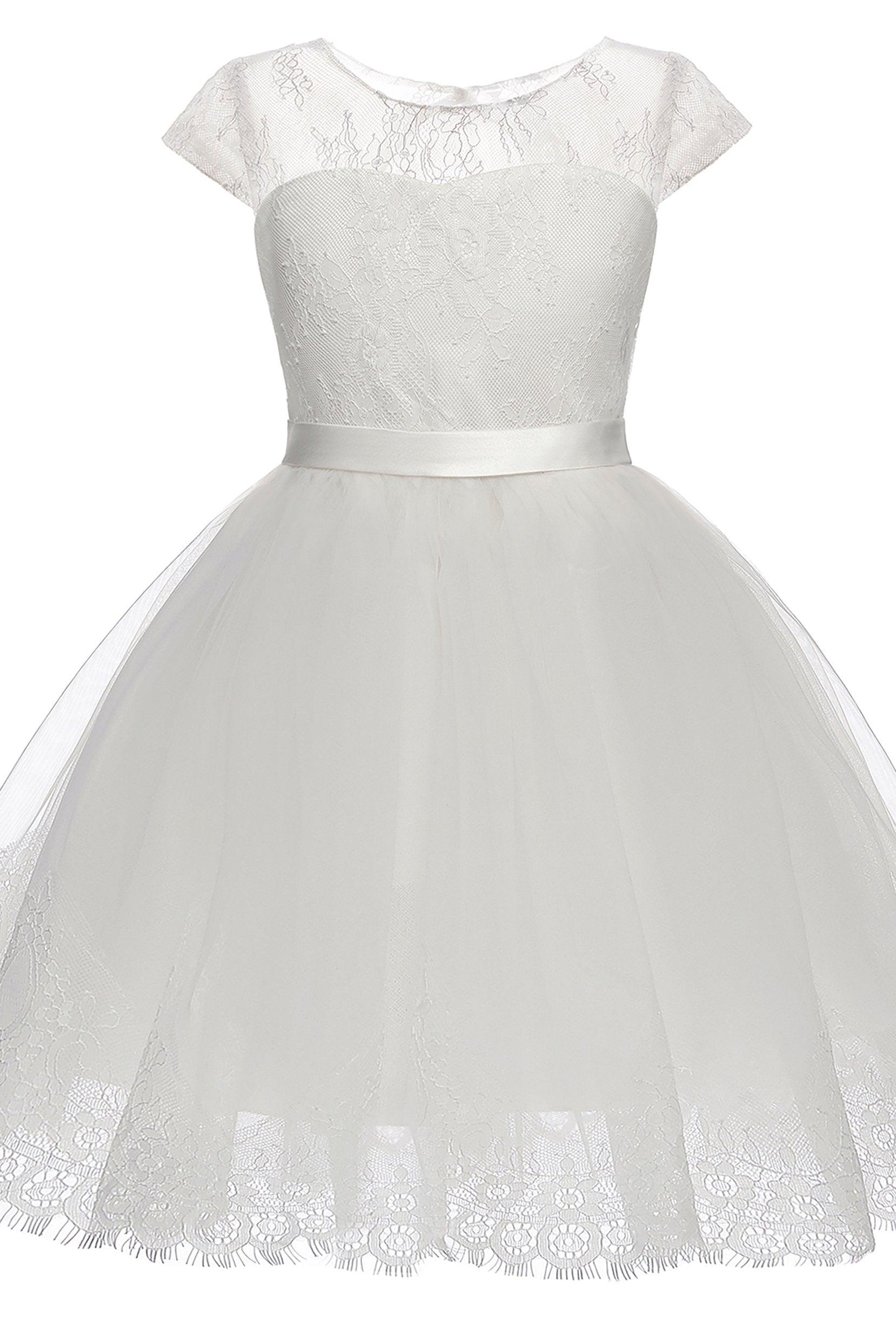 A-Line Knee Length Tulle Lace Flower Girl Dress CF0307 - COCOMELODY