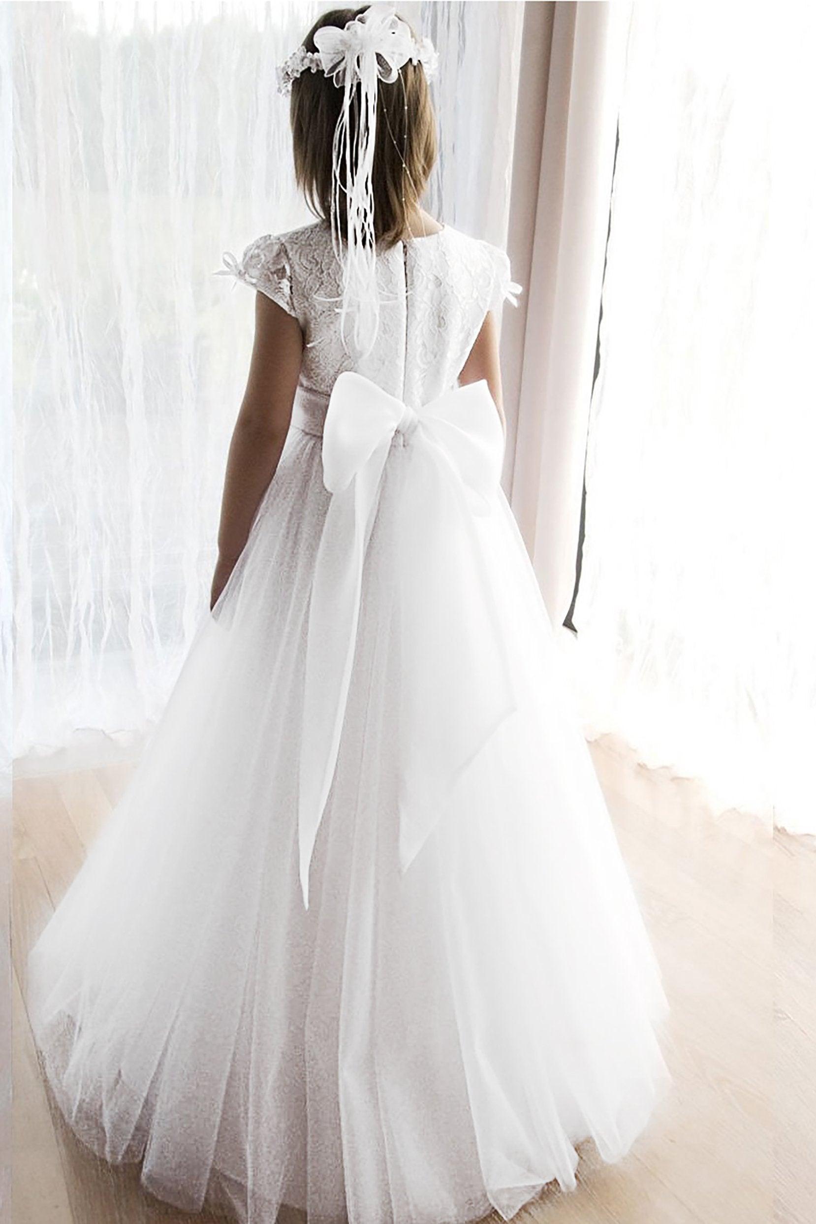 A-Line Floor Length Tulle Lace Flower Girl Dress CF0308 - COCOMELODY