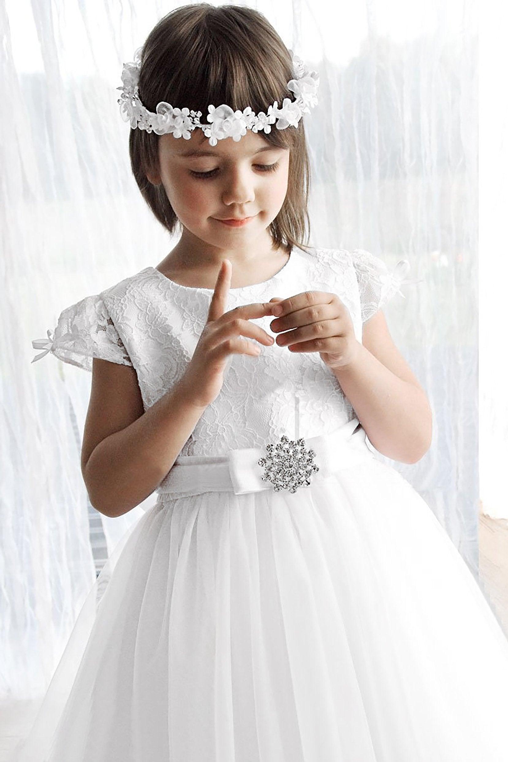 A-Line Floor Length Tulle Lace Flower Girl Dress CF0308 - COCOMELODY