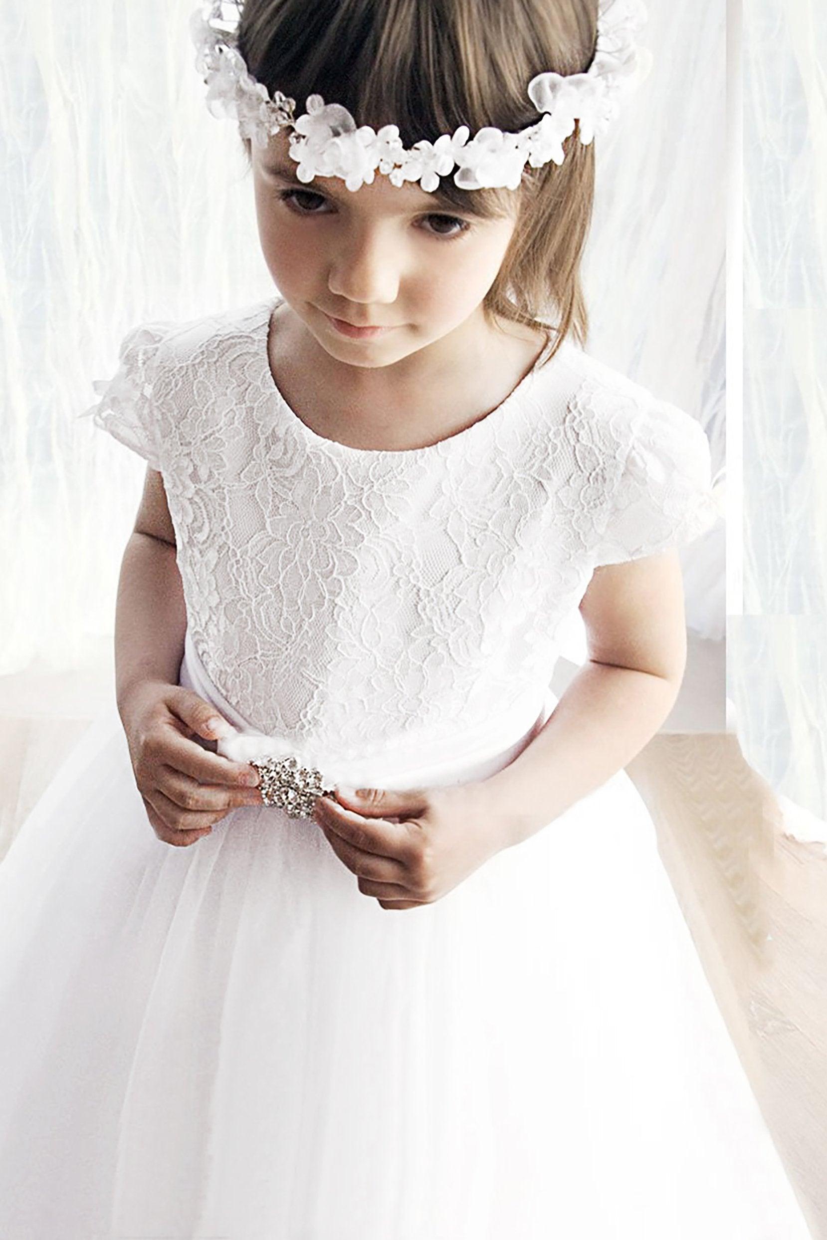 A-Line Floor Length Tulle Lace Flower Girl Dress CF0308 - COCOMELODY
