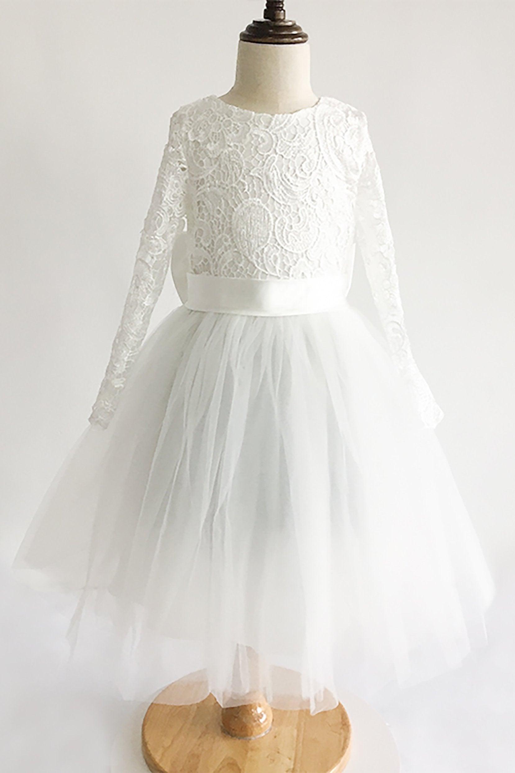 A-Line Floor Length Tulle Lace Flower Girl Dress CF0310 - COCOMELODY