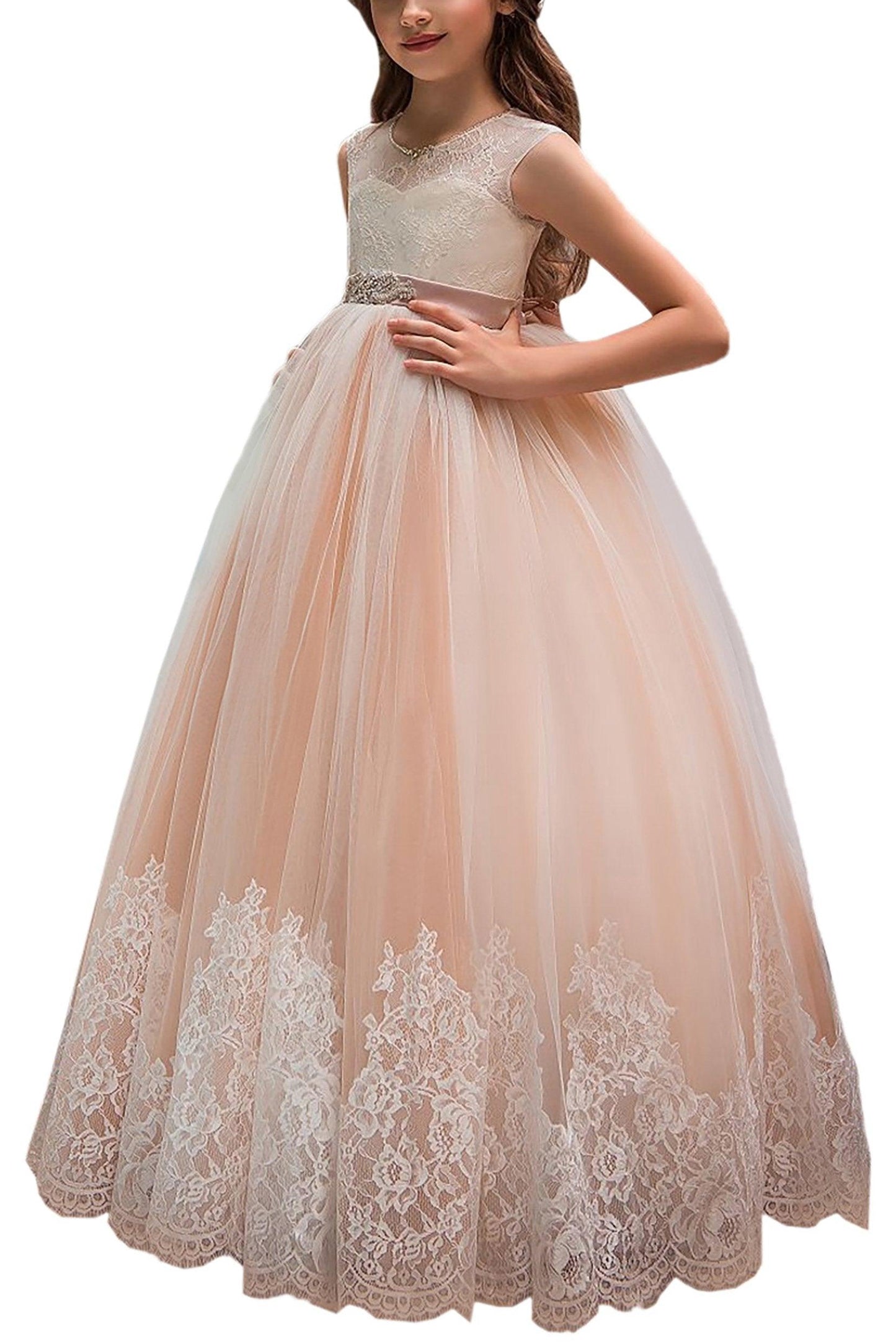 A-Line Floor Length Tulle Lace Flower Girl Dress CF0311