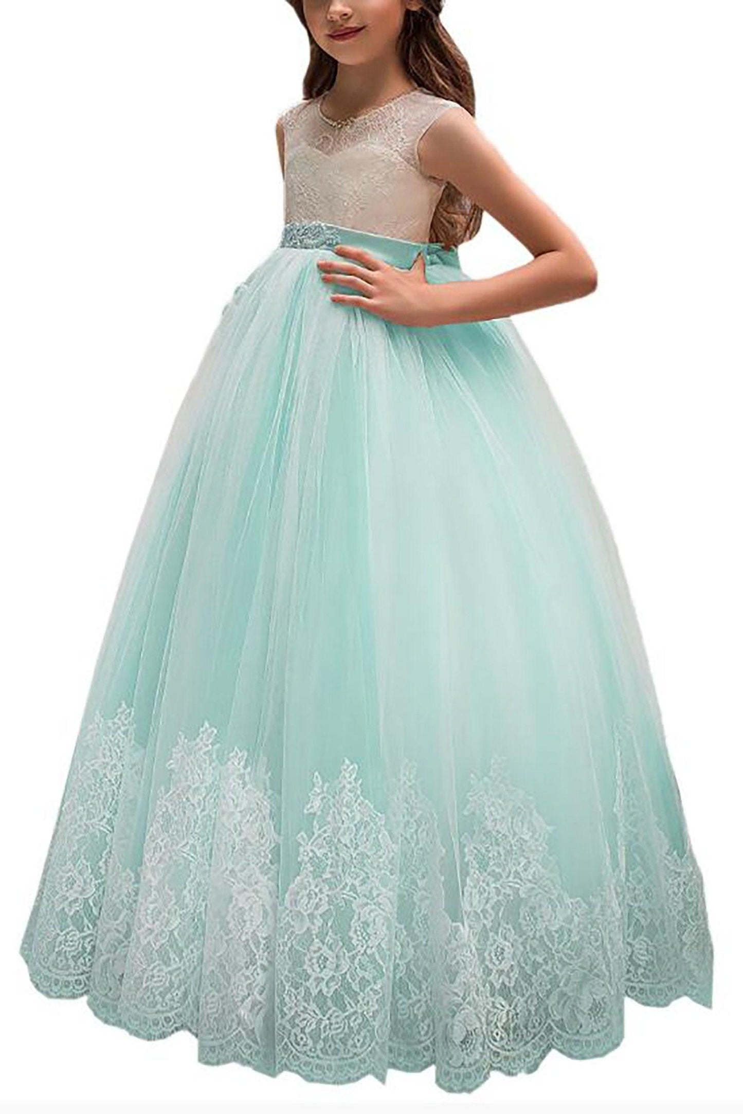 A-Line Floor Length Tulle Lace Flower Girl Dress CF0311 - COCOMELODY