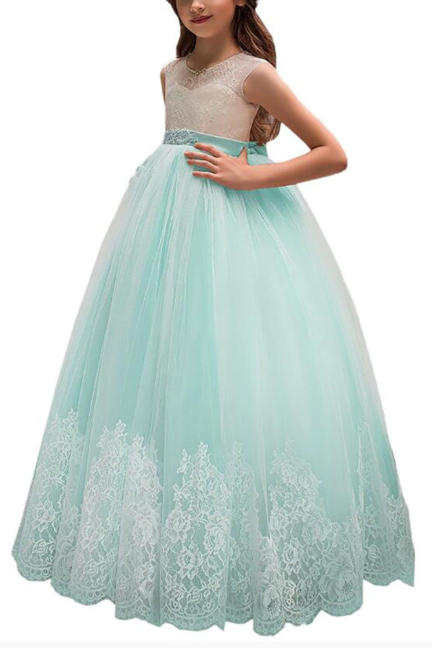 A-Line Floor Length Tulle Lace Flower Girl Dress CF0311