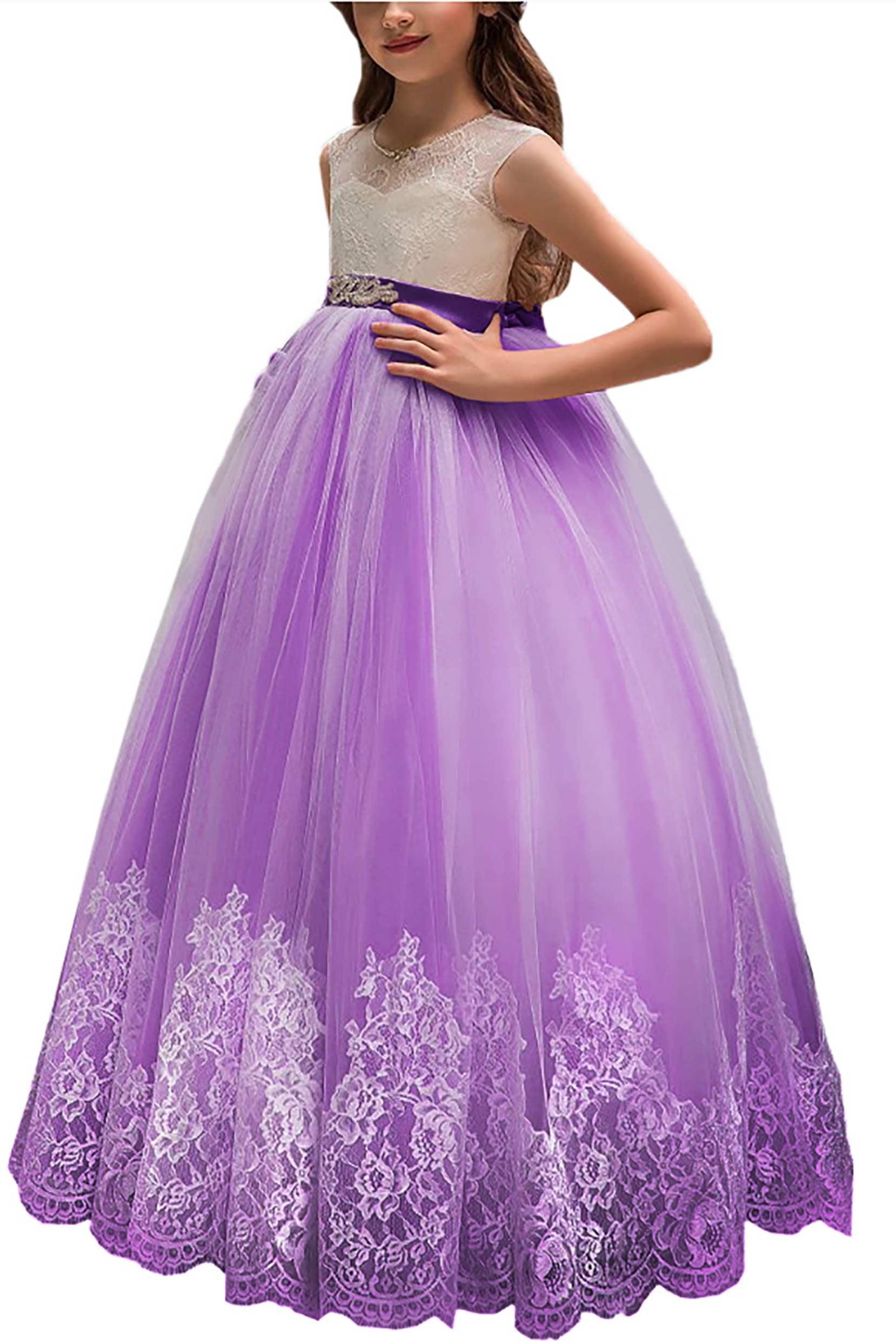 A-Line Floor Length Tulle Lace Flower Girl Dress CF0311 - COCOMELODY