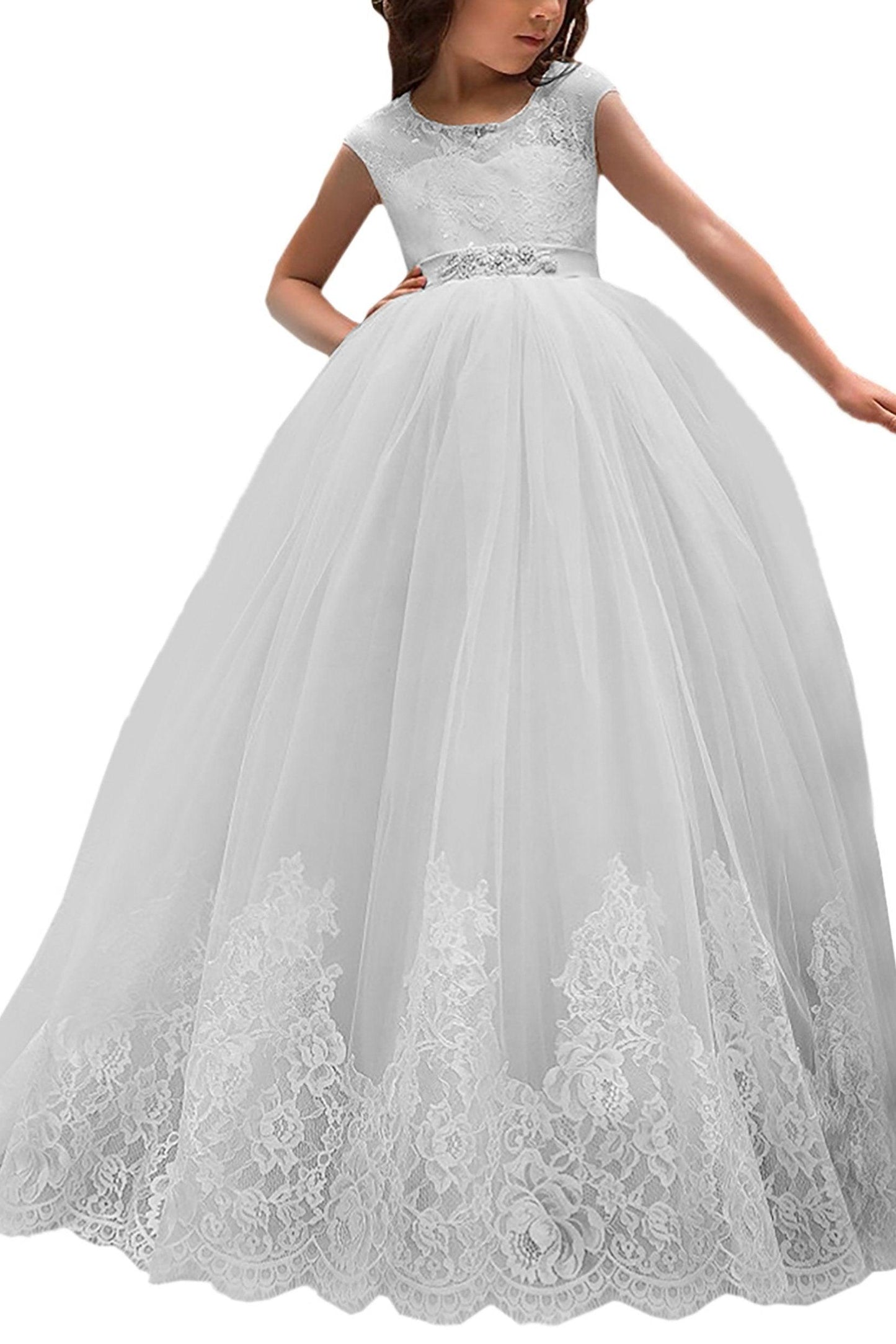 A-Line Floor Length Tulle Lace Flower Girl Dress CF0311