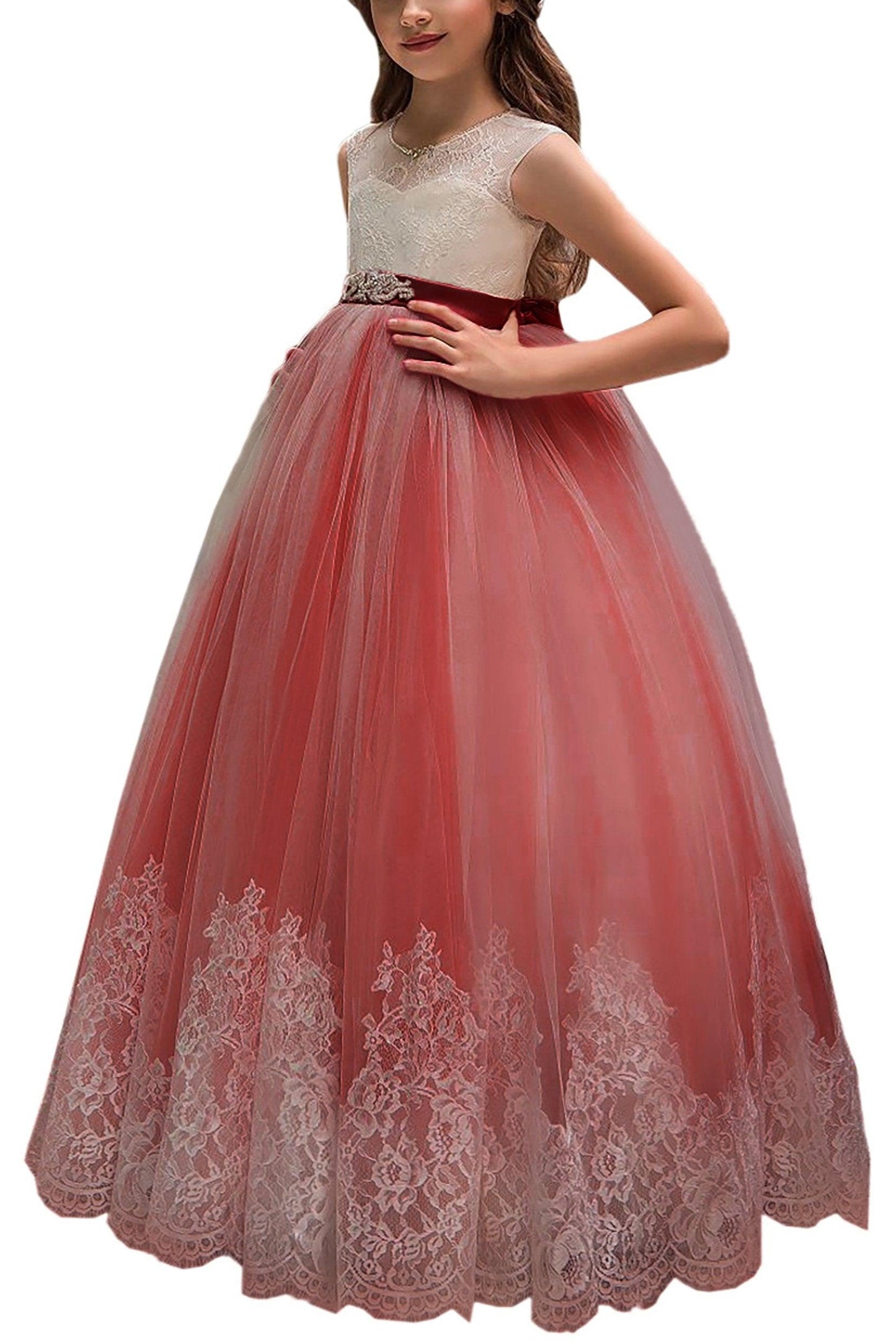 A-Line Floor Length Tulle Lace Flower Girl Dress CF0311 - COCOMELODY