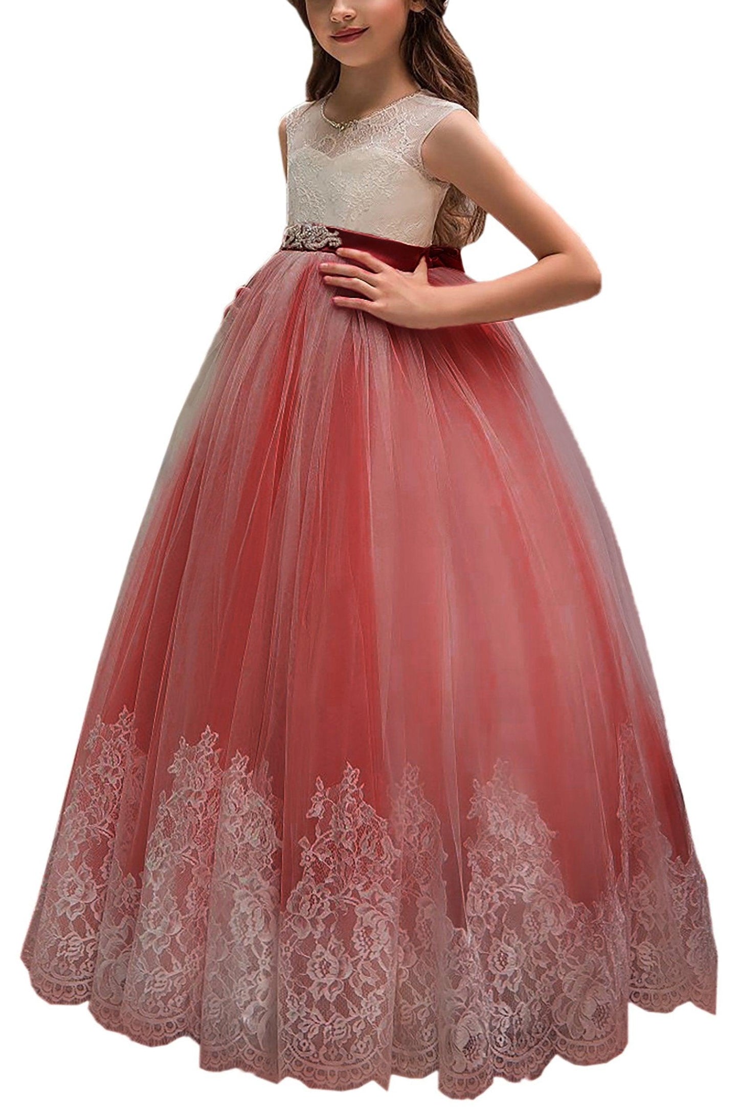 A-Line Floor Length Tulle Lace Flower Girl Dress CF0311