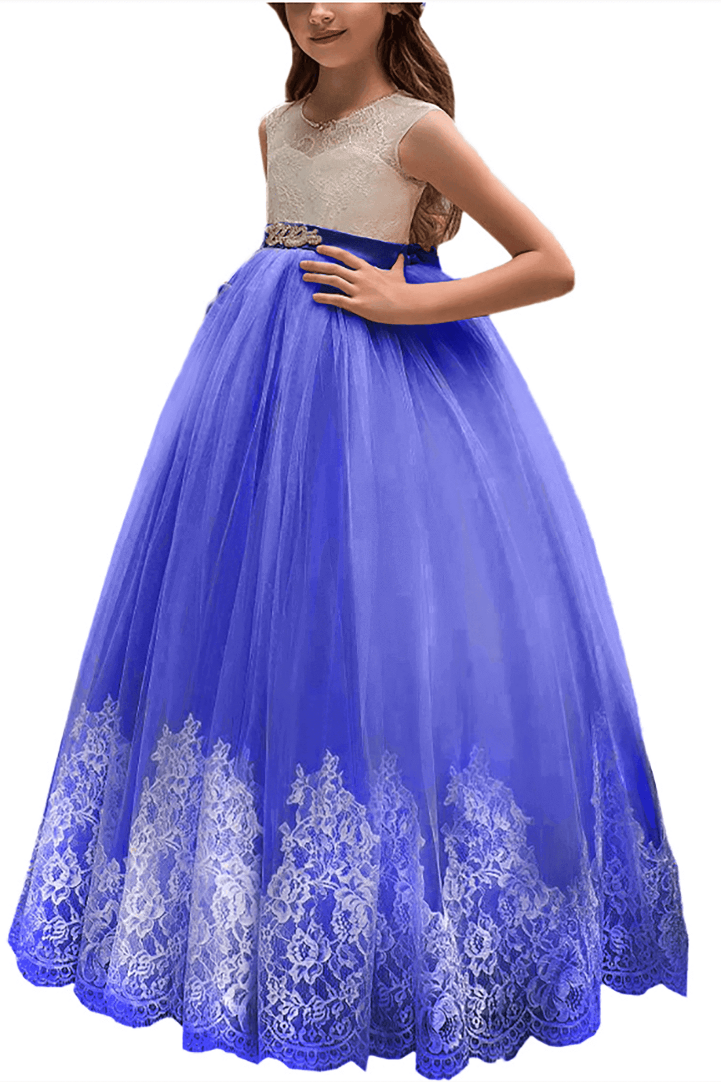 A-Line Floor Length Tulle Lace Flower Girl Dress CF0311 - COCOMELODY
