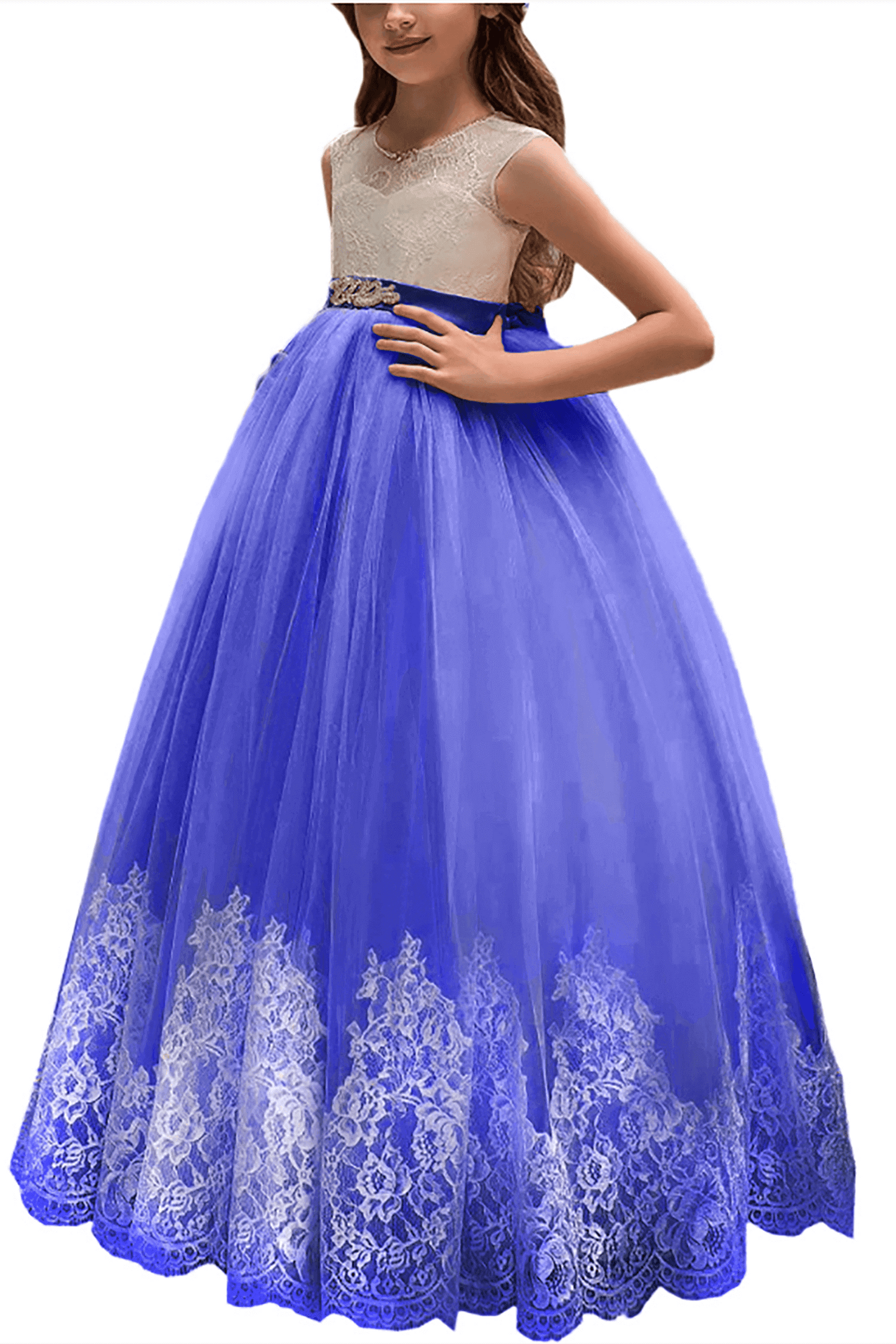 A-Line Floor Length Tulle Lace Flower Girl Dress CF0311