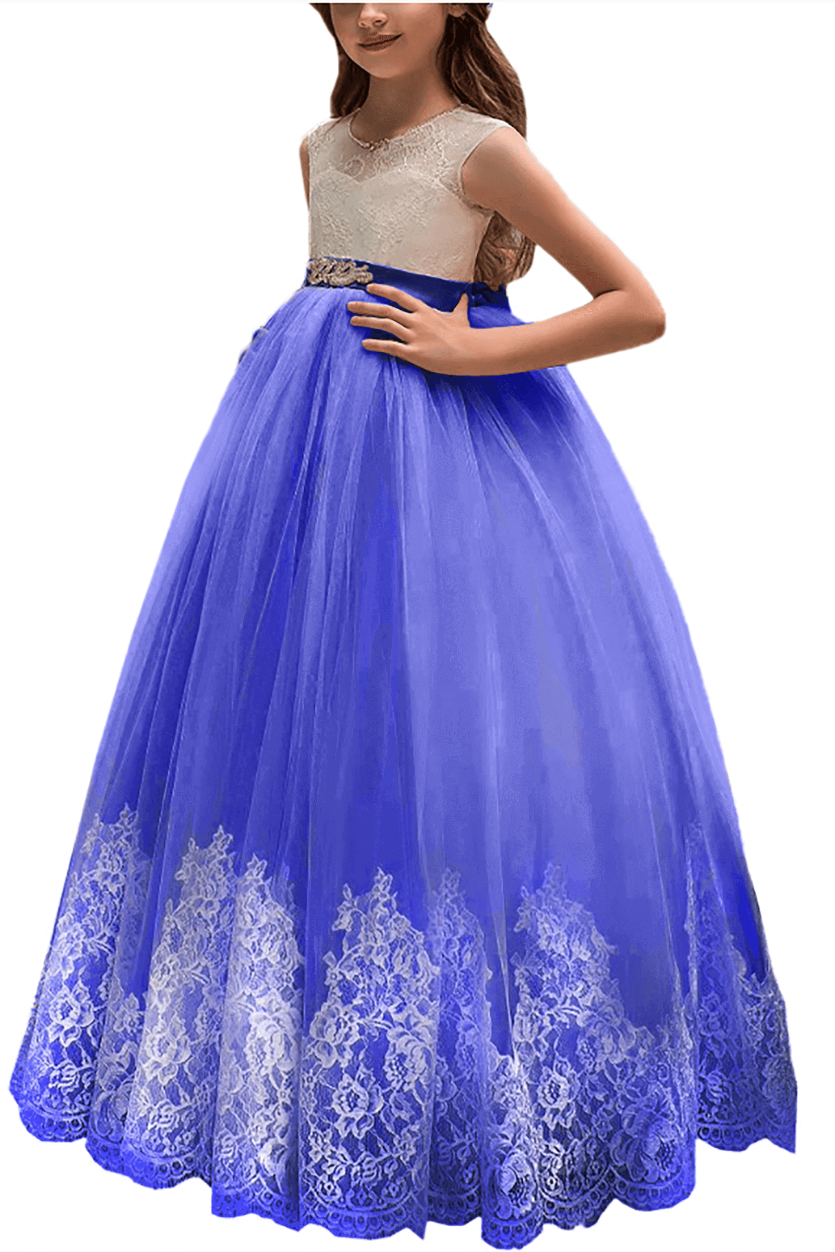 A-Line Floor Length Tulle Lace Flower Girl Dress CF0311 - COCOMELODY