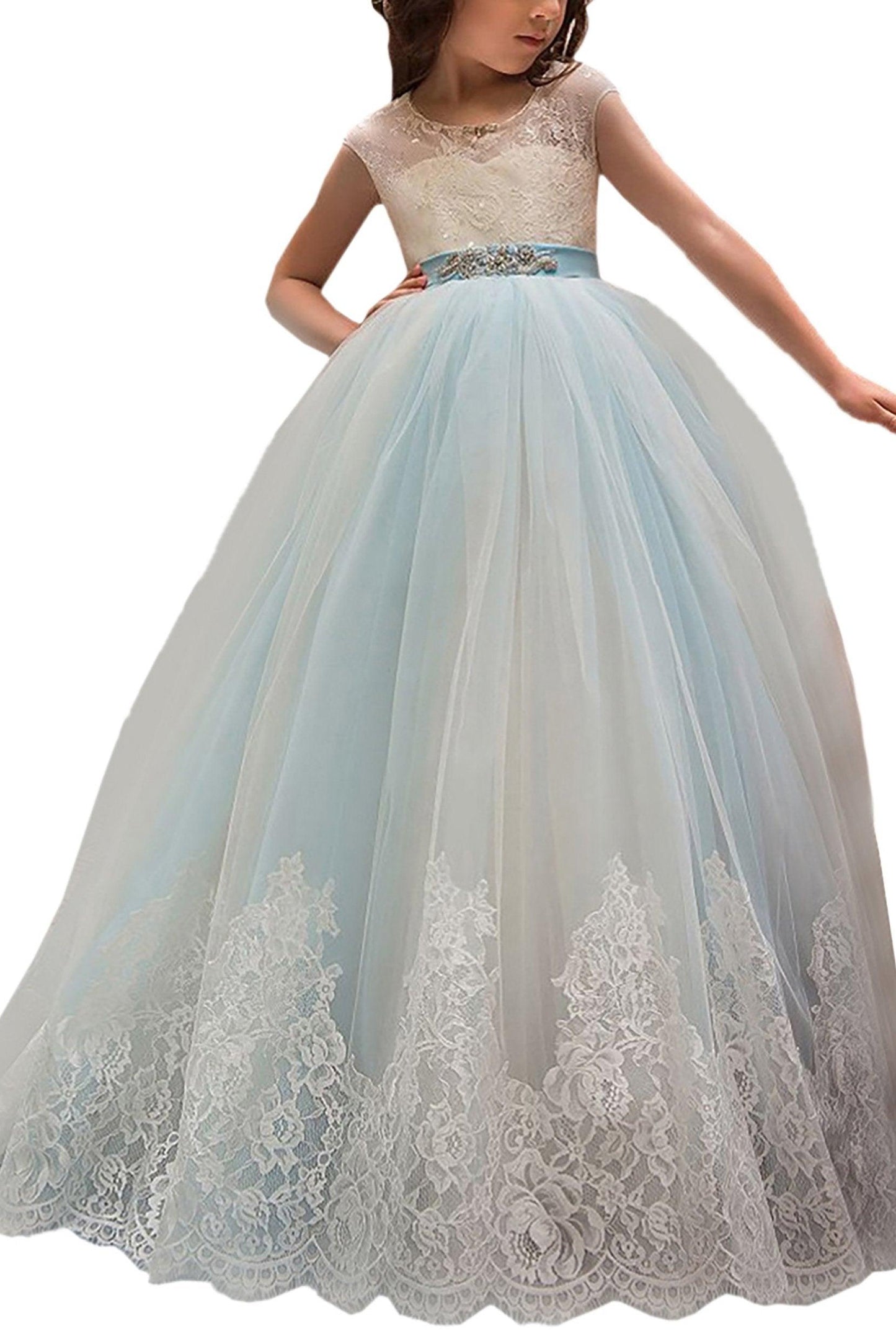 A-Line Floor Length Tulle Lace Flower Girl Dress CF0311