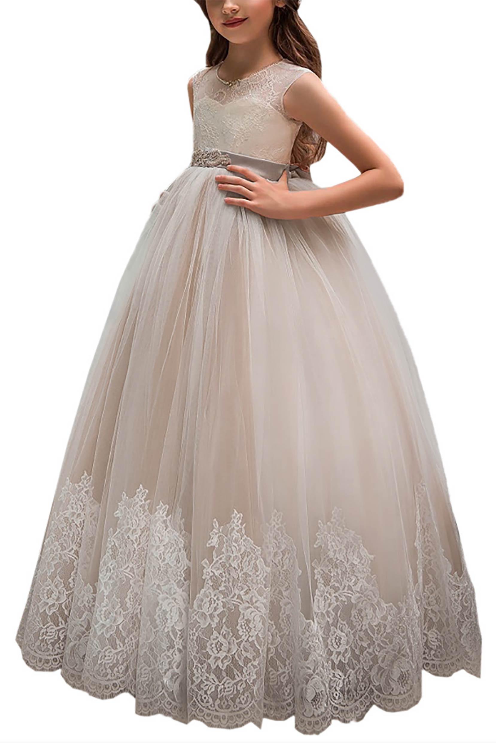 A-Line Floor Length Tulle Lace Flower Girl Dress CF0311 - COCOMELODY