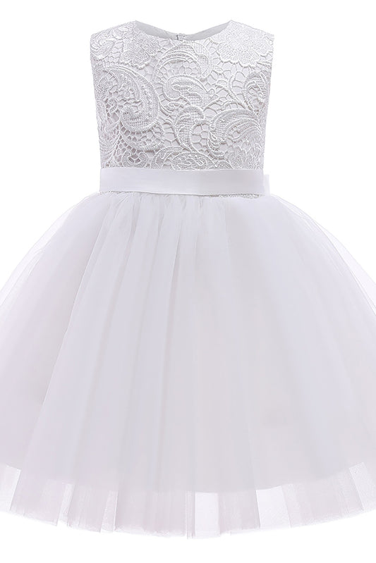 A-Line Tea Length Tulle Lace Flower Girl Dress CF0312
