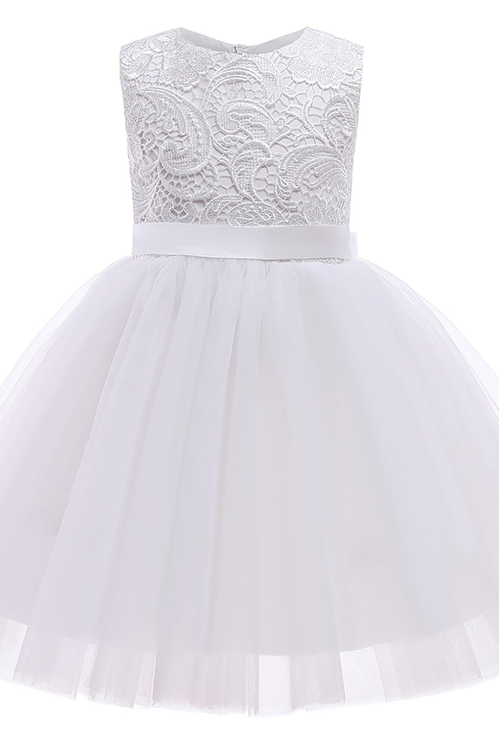 A-Line Tea Length Tulle Lace Flower Girl Dress CF0312 - COCOMELODY