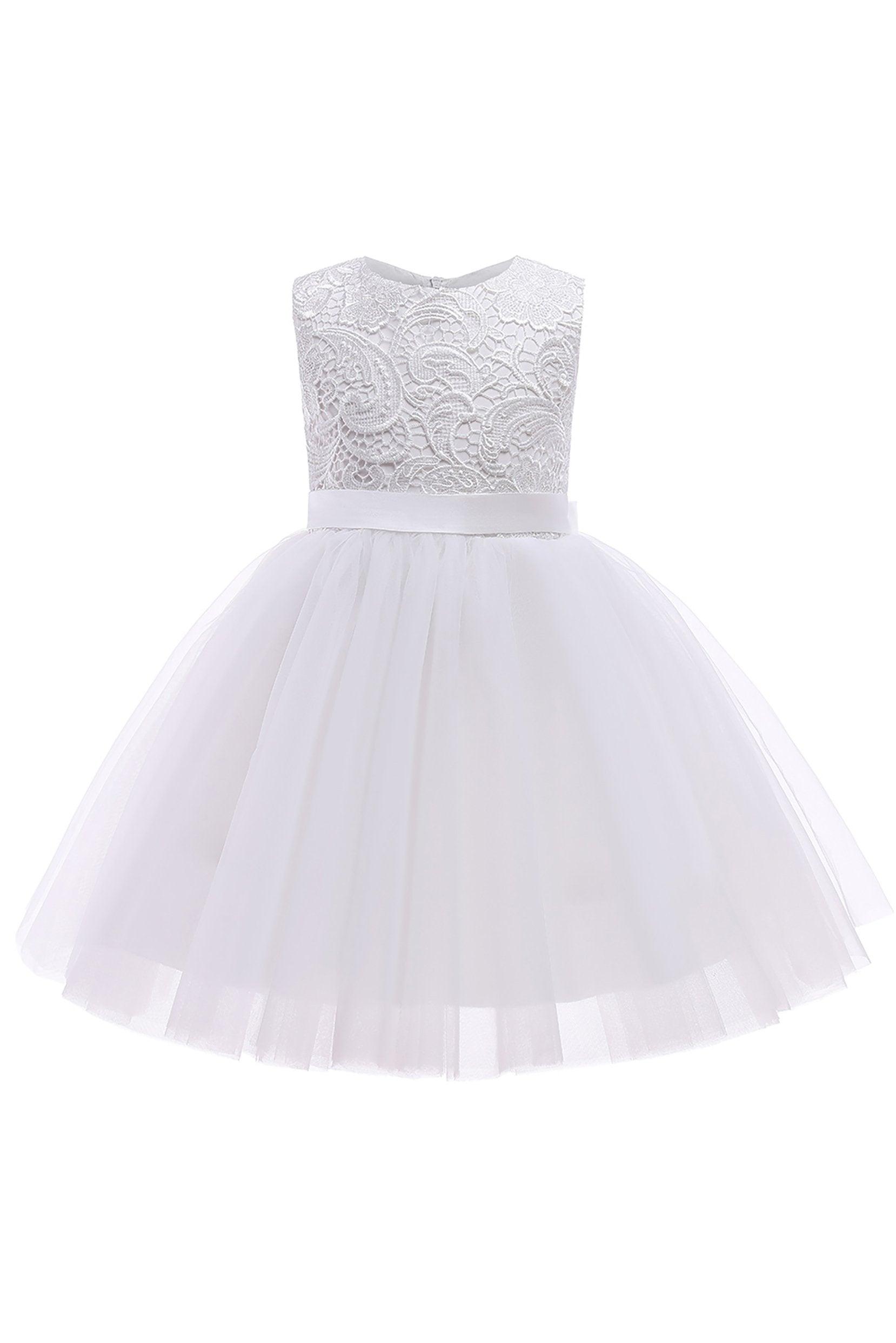 A-Line Tea Length Tulle Lace Flower Girl Dress CF0312 - COCOMELODY