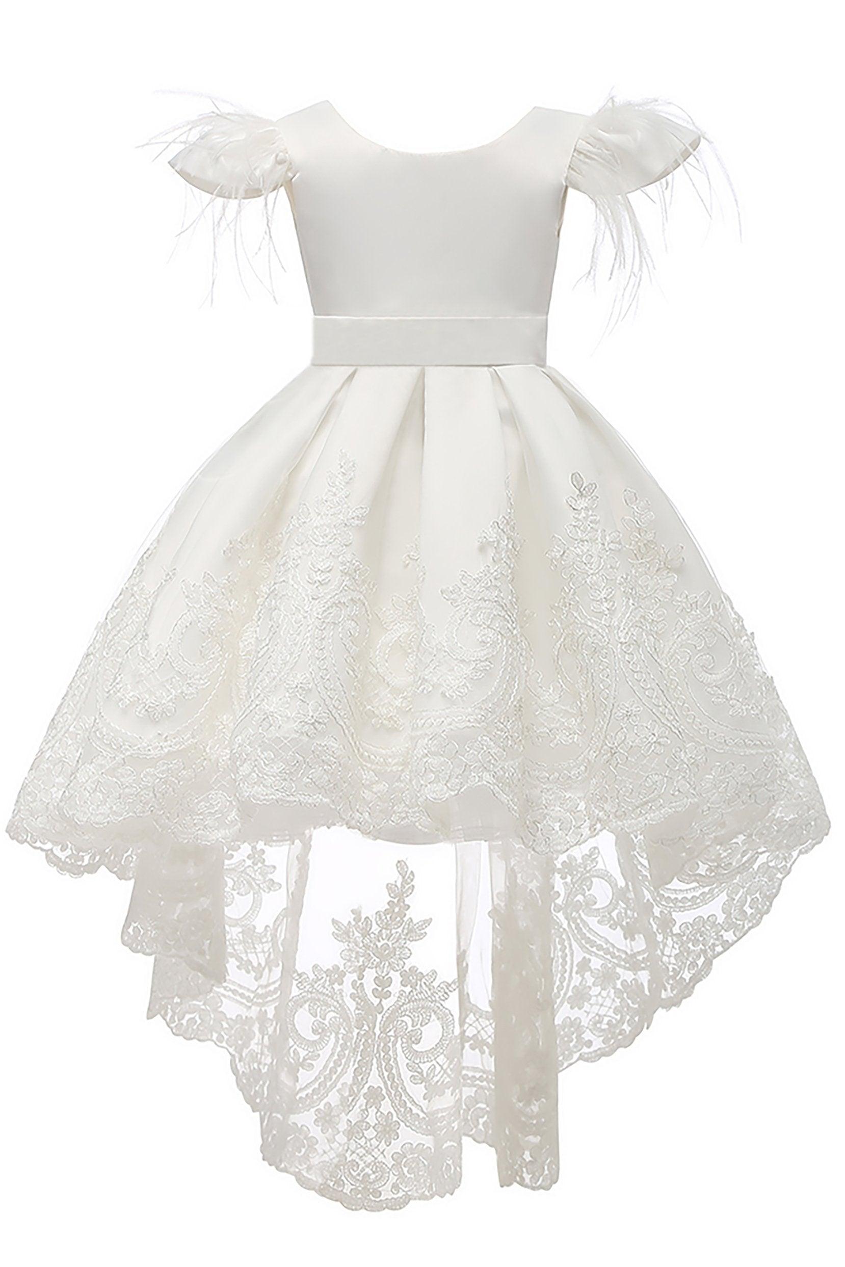 A-Line High-Low Tulle Lace Flower Girl Dress CF0313 - COCOMELODY
