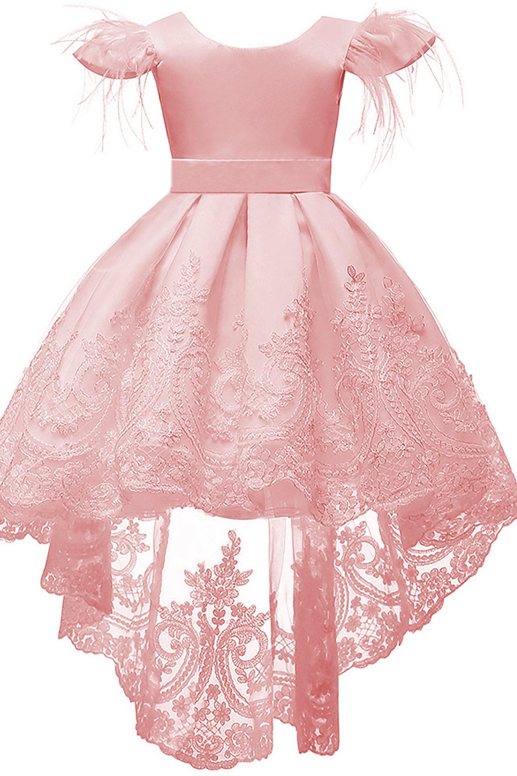 A-Line High-Low Tulle Lace Flower Girl Dress CF0313 - COCOMELODY