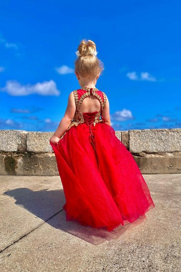 A-Line Floor Length Tulle Lace Flower Girl Dress CF0315 - COCOMELODY