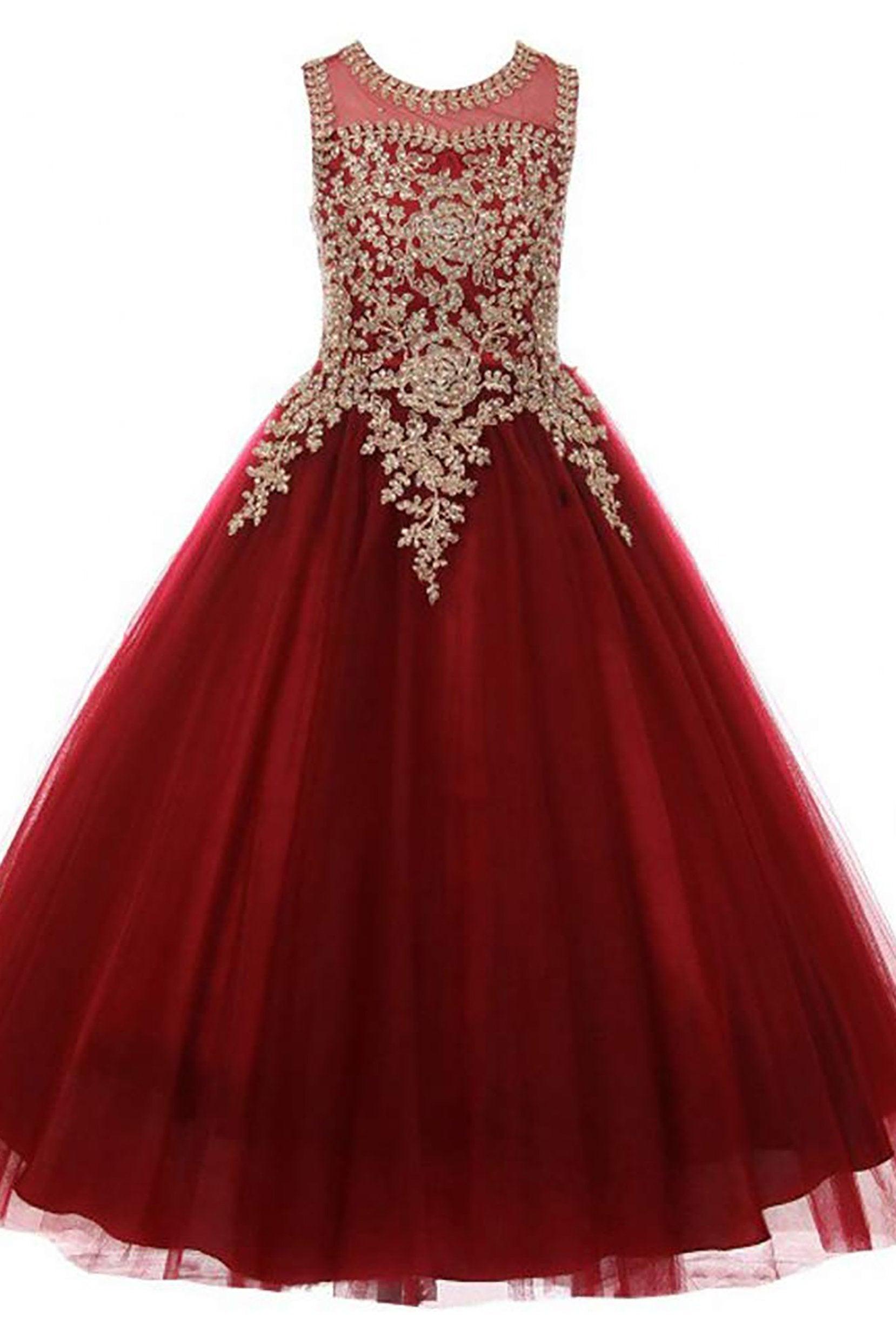 A-Line Floor Length Tulle Lace Flower Girl Dress CF0315 - COCOMELODY