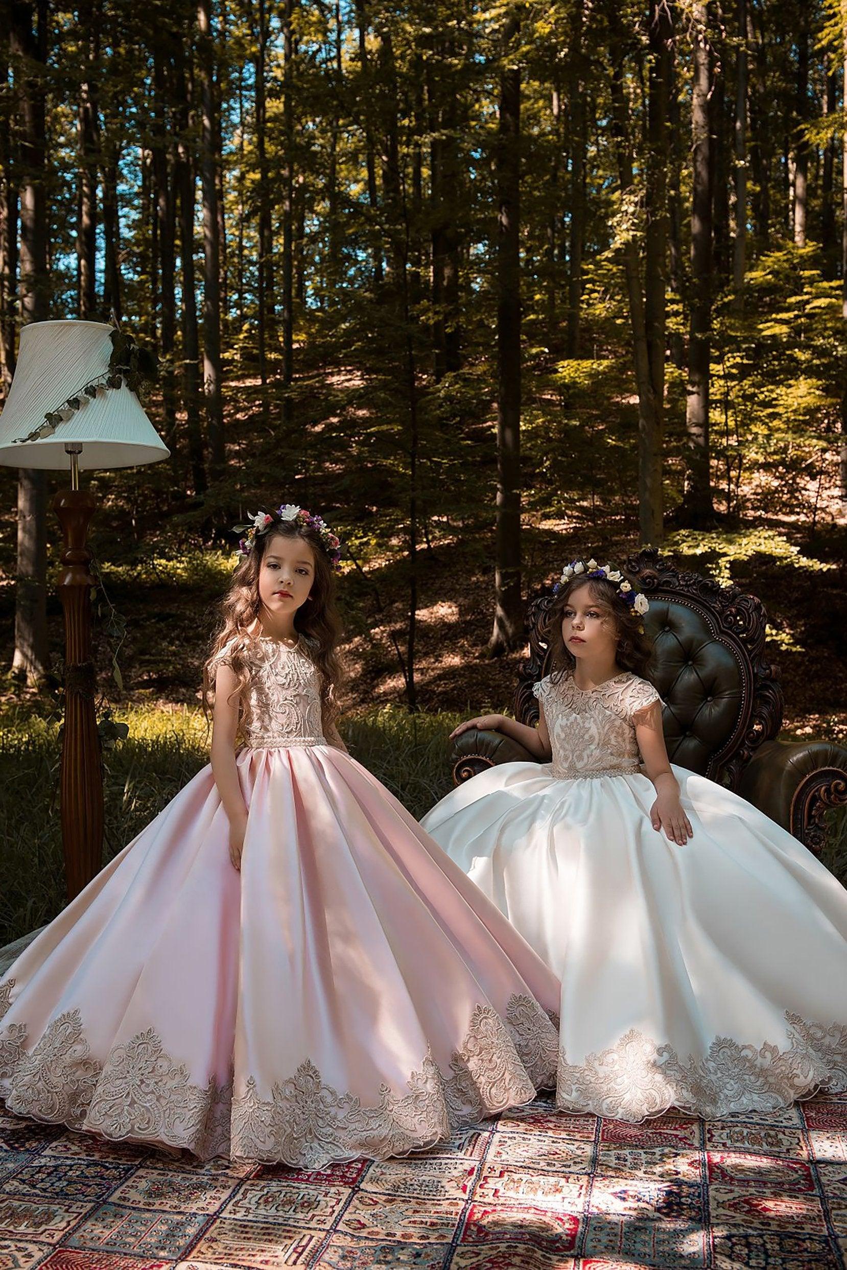 A-Line Floor Length Tulle Lace Flower Girl Dress CF0317 - COCOMELODY