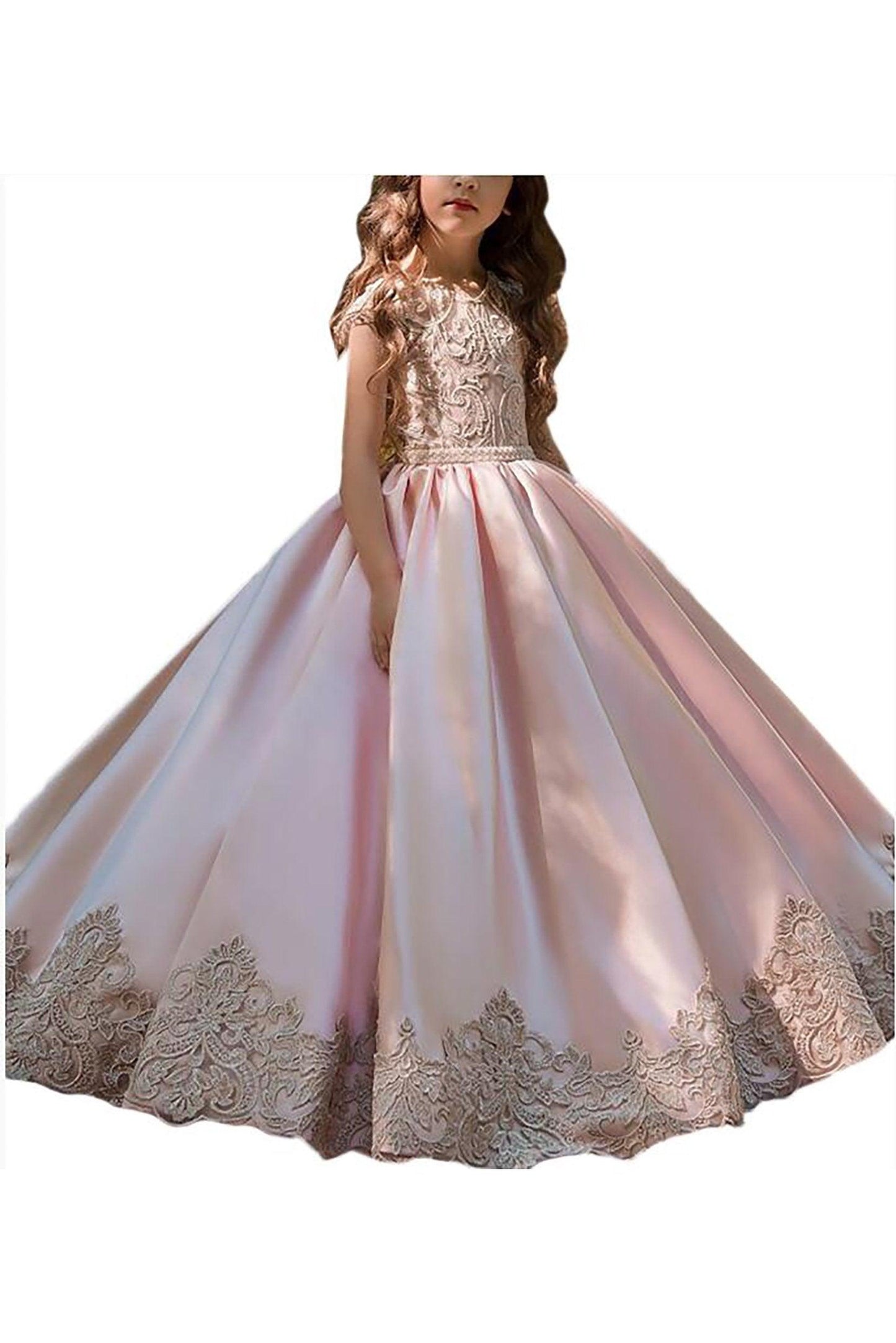 A-Line Floor Length Tulle Lace Flower Girl Dress CF0317