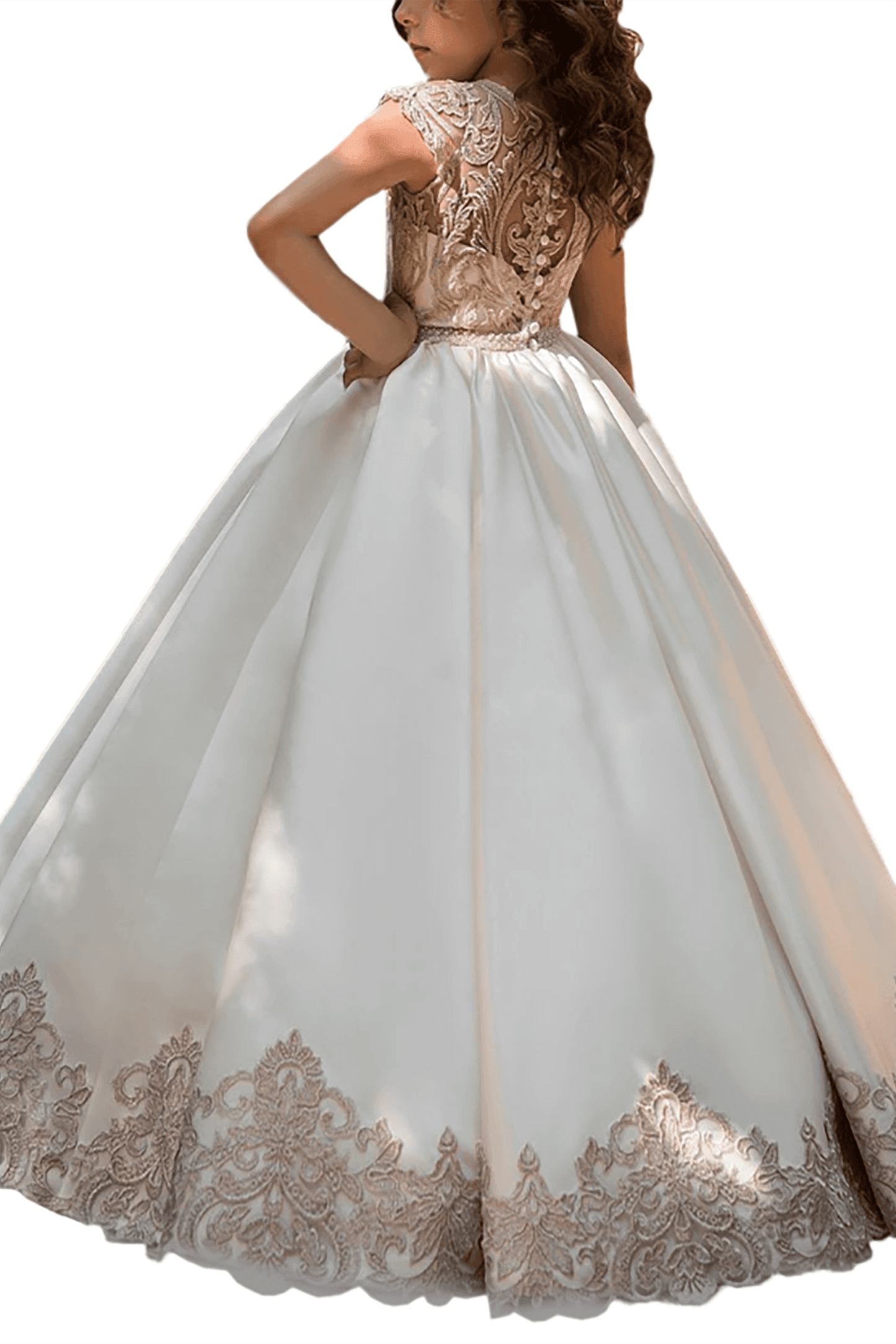 A-Line Floor Length Tulle Lace Flower Girl Dress CF0317