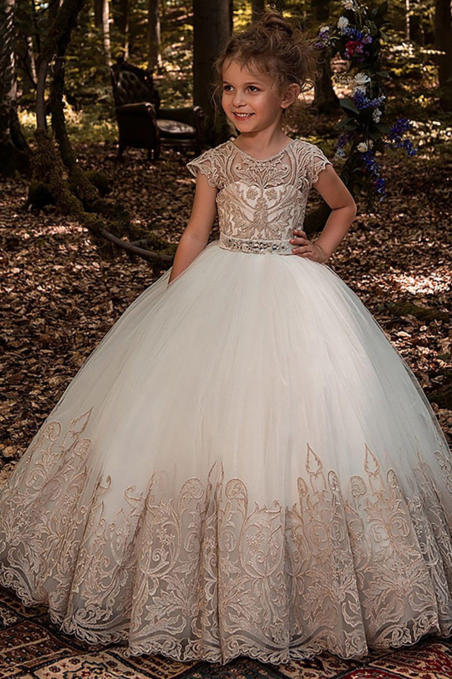 A-Line Floor Length Tulle Lace Flower Girl Dress CF0318 - COCOMELODY
