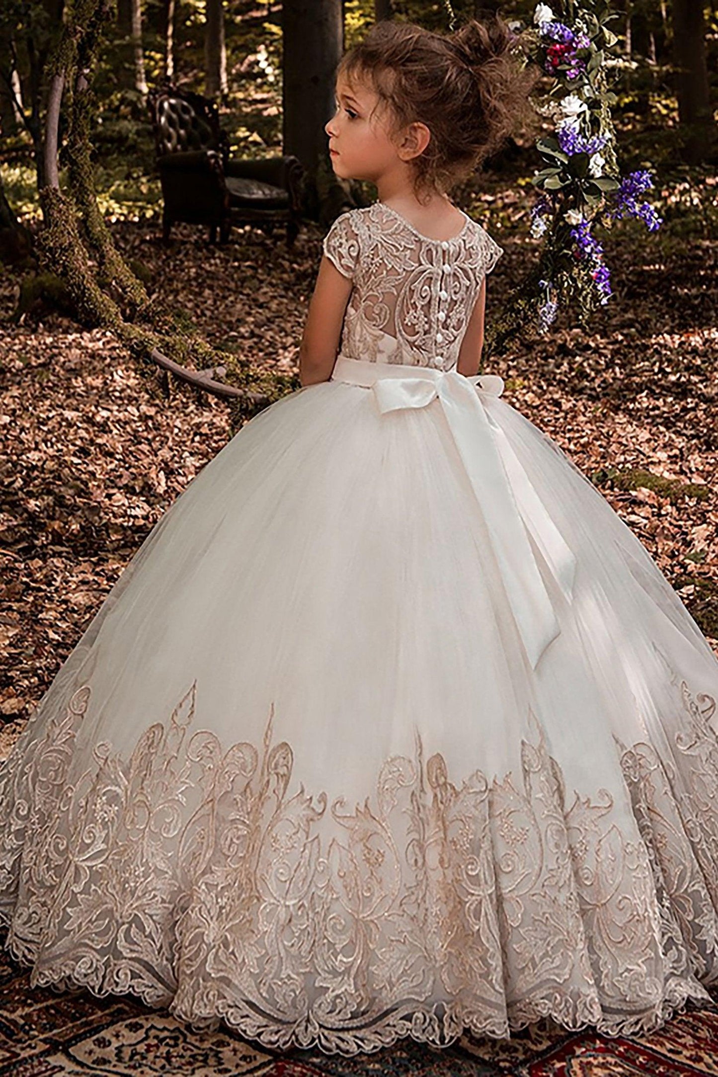 A-Line Floor Length Tulle Lace Flower Girl Dress CF0318