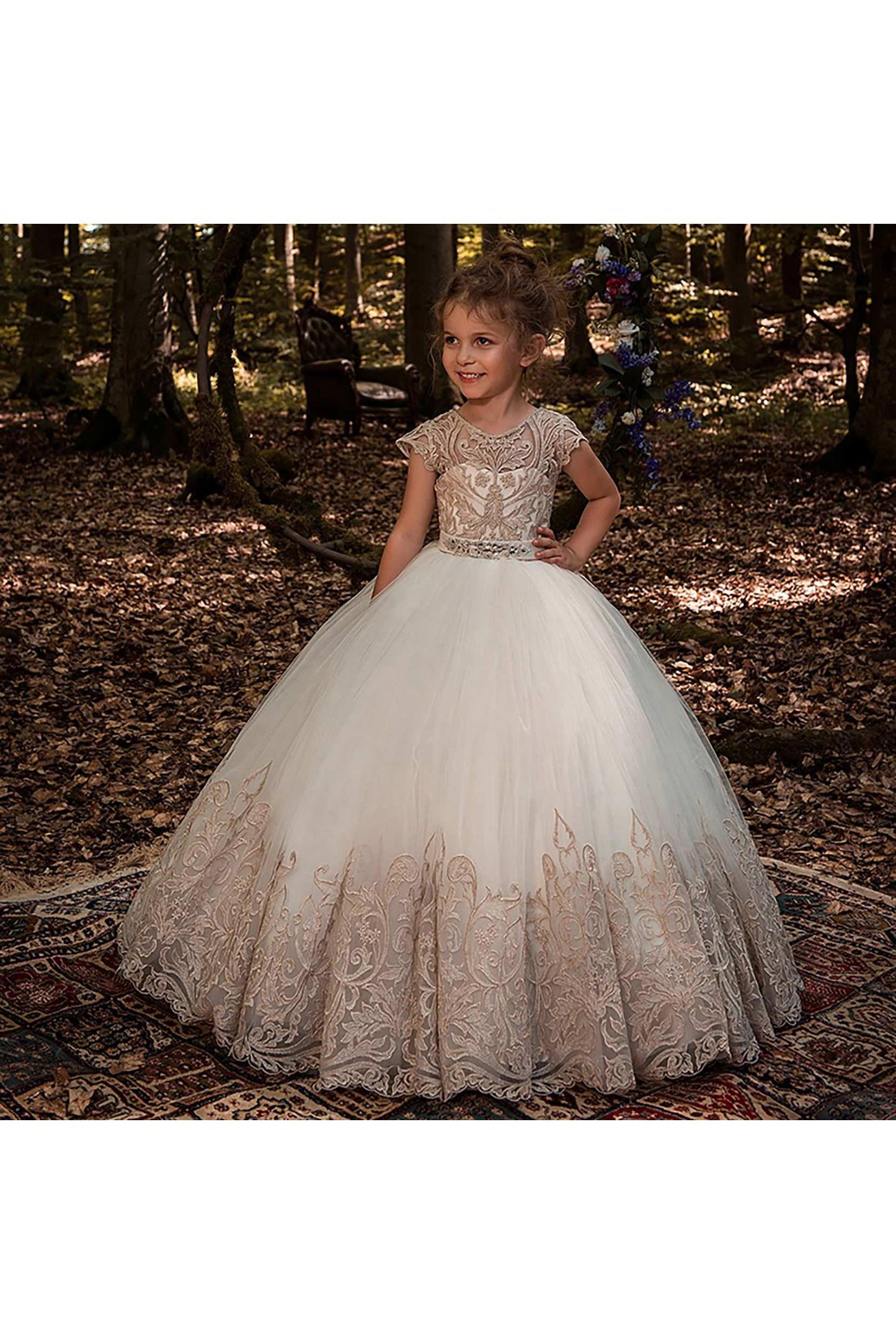 A-Line Floor Length Tulle Lace Flower Girl Dress CF0318 - COCOMELODY