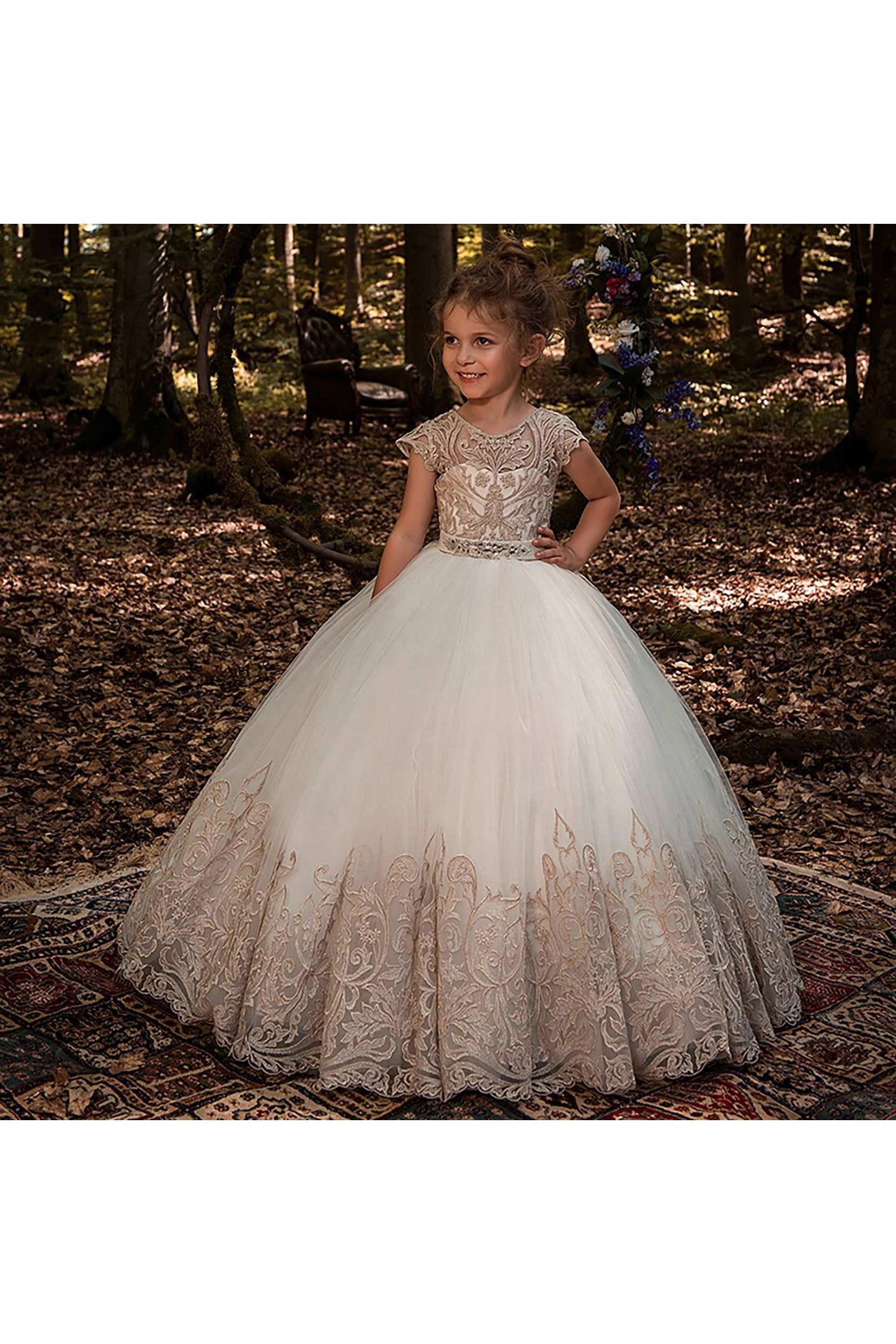 A-Line Floor Length Tulle Lace Flower Girl Dress CF0318