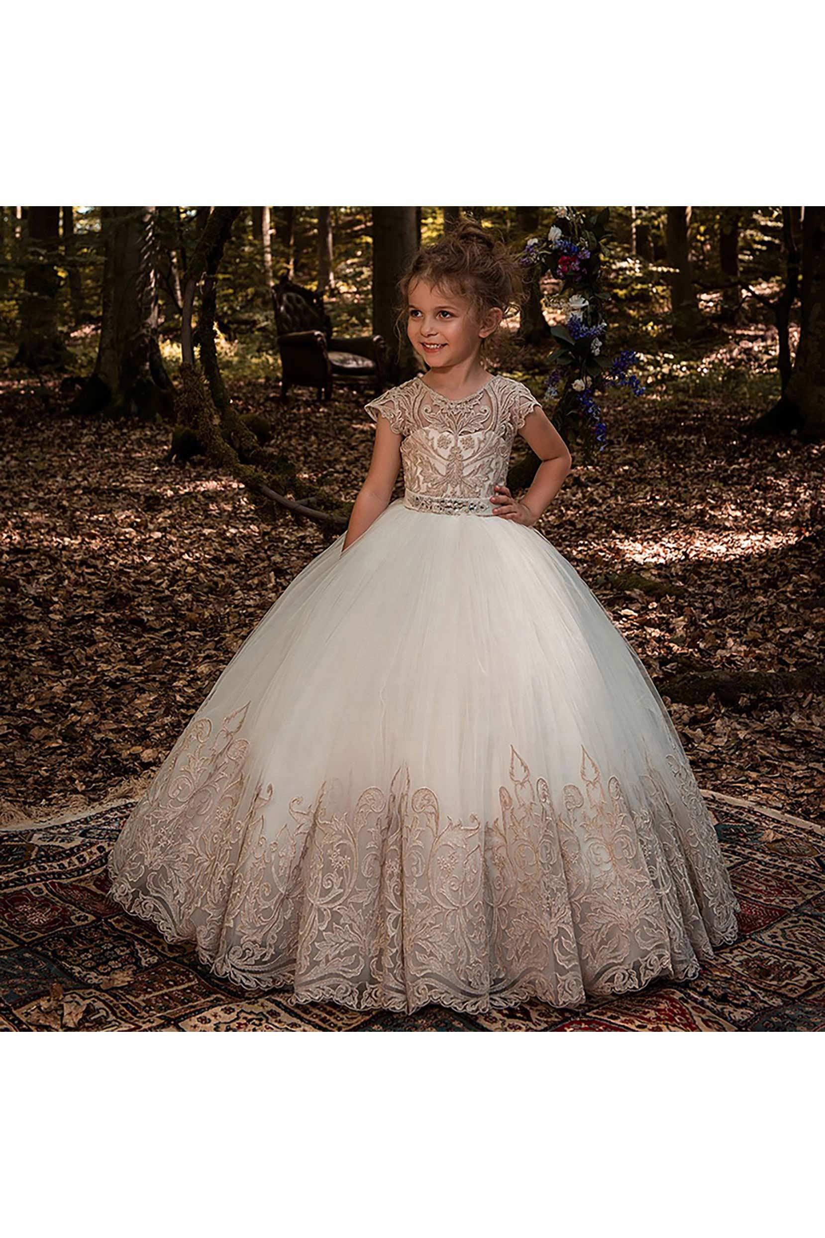 A-Line Floor Length Tulle Lace Flower Girl Dress CF0318 - COCOMELODY