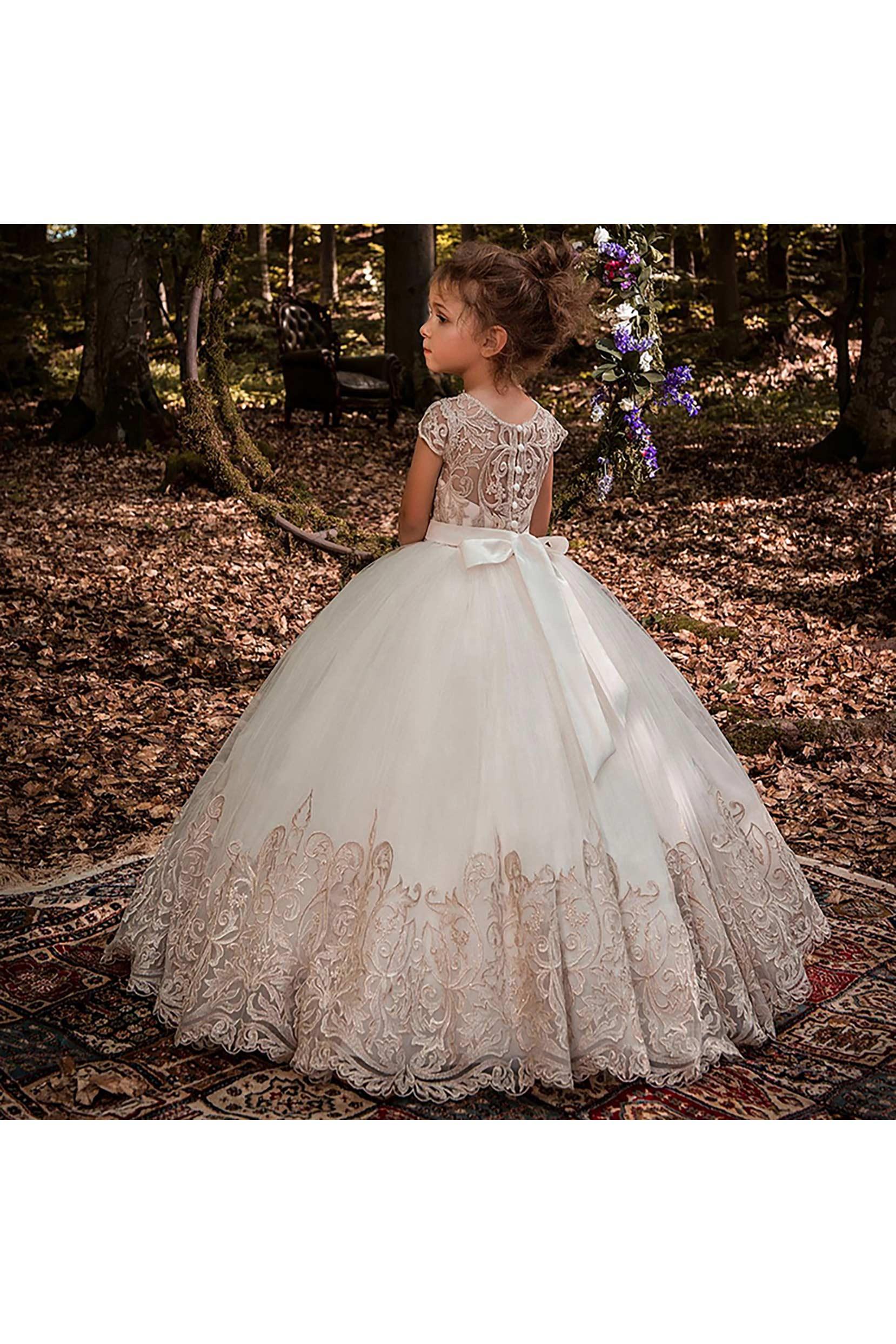 A-Line Floor Length Tulle Lace Flower Girl Dress CF0318 - COCOMELODY