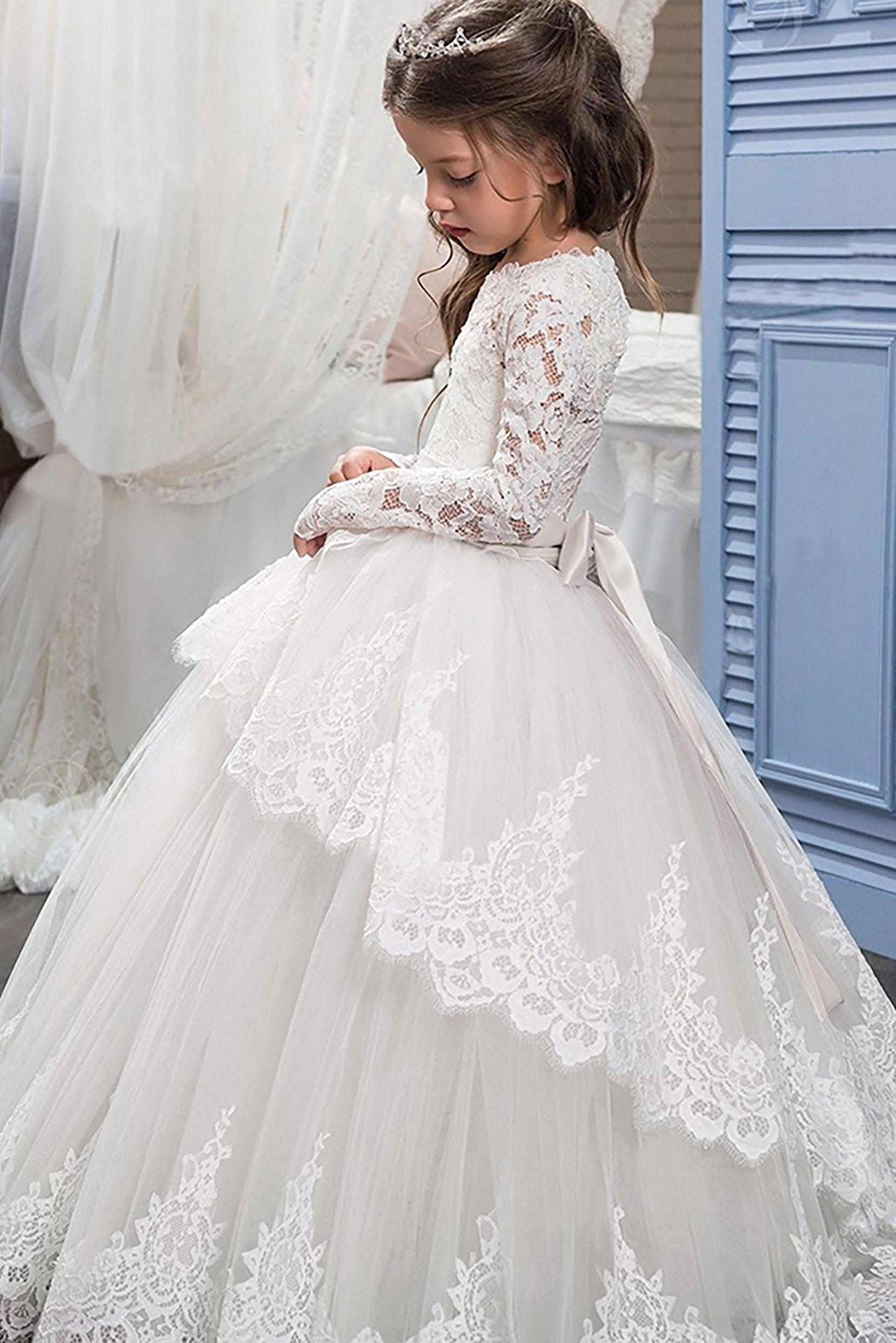 Ball Gown Floor Length Tulle Lace Flower Girl Dress CF0319 - COCOMELODY