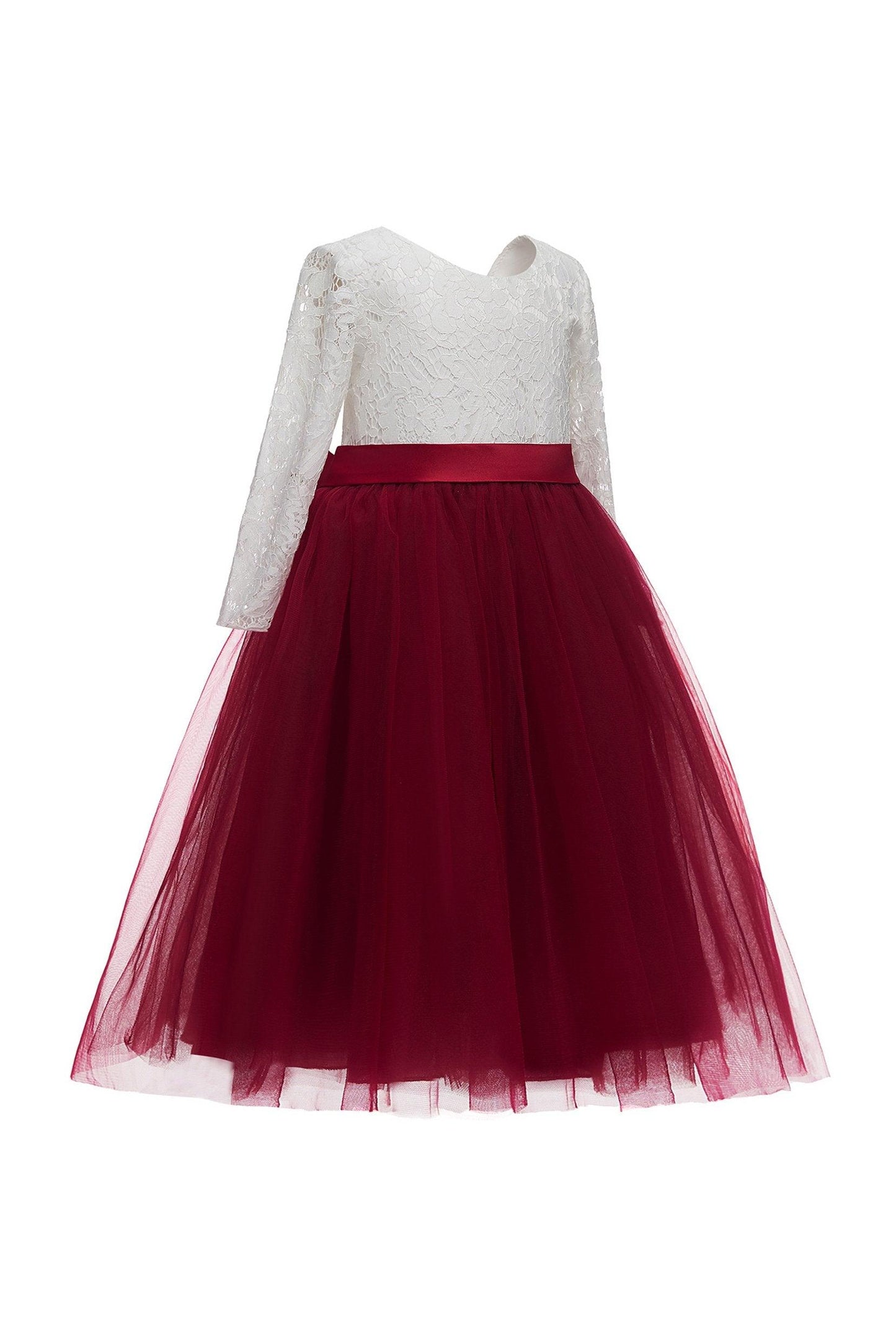 A-Line Tea Length Tulle Lace Flower Girl Dress CF0321