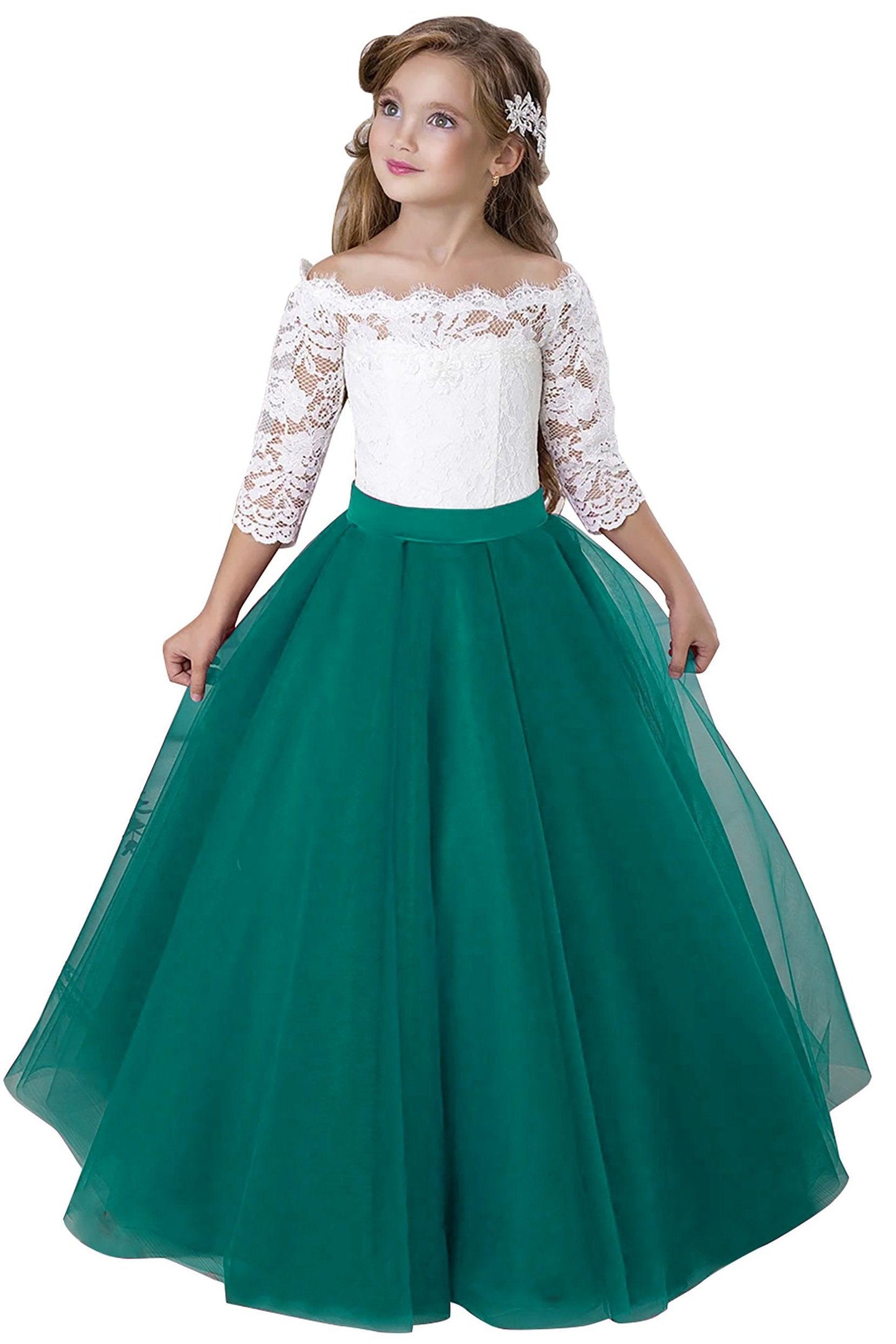 A-Line Floor Length Tulle Lace Flower Girl Dress CF0322